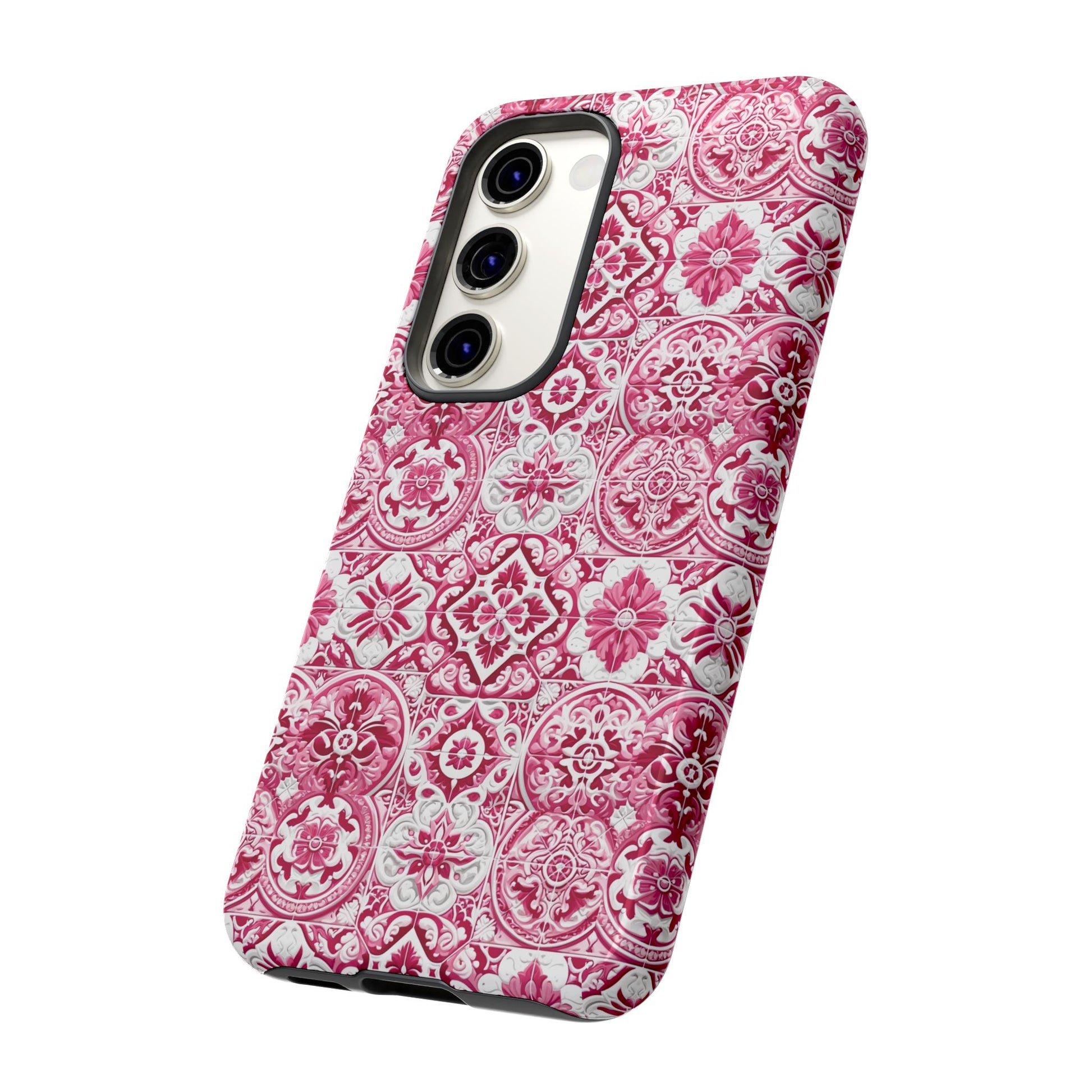 Pink and White Mediterranean Tile Design Phone Case - Stylish, Protective Cover for All Models Gift for Mom Accessory Gift for Her