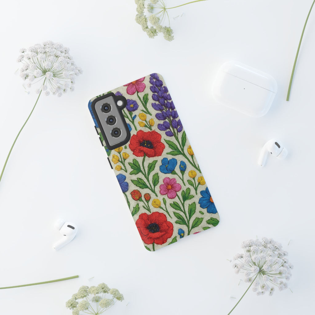 Bright 3D Illusion Wildflower Phone Case Cute Floral Design in Red, Pink, Blue – Aesthetic Protective Case for iPhone and  Android