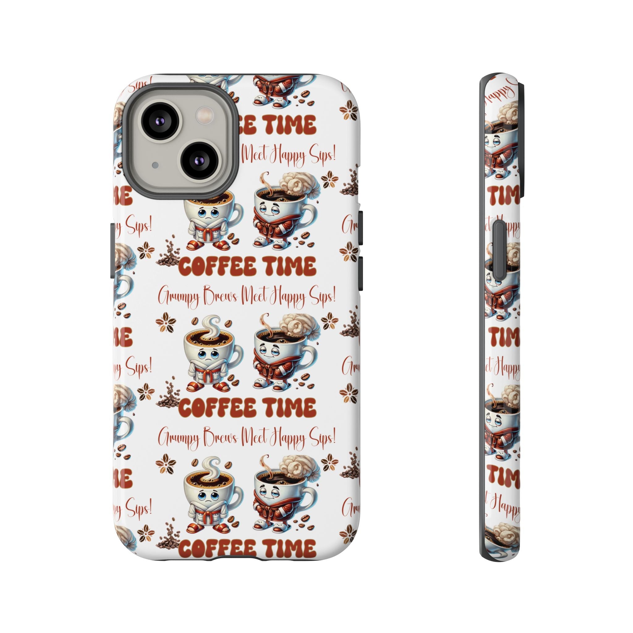 Grumpy Brews Meet Happy Sips Phone Case Compatible with iPhone, Samsung & Pixel | Fun, Durable Protection for Coffee Lovers | Unique Design, Shockproof & Scratch-Resistant Perfect for Coffee Lover - MRSBYVALLE
