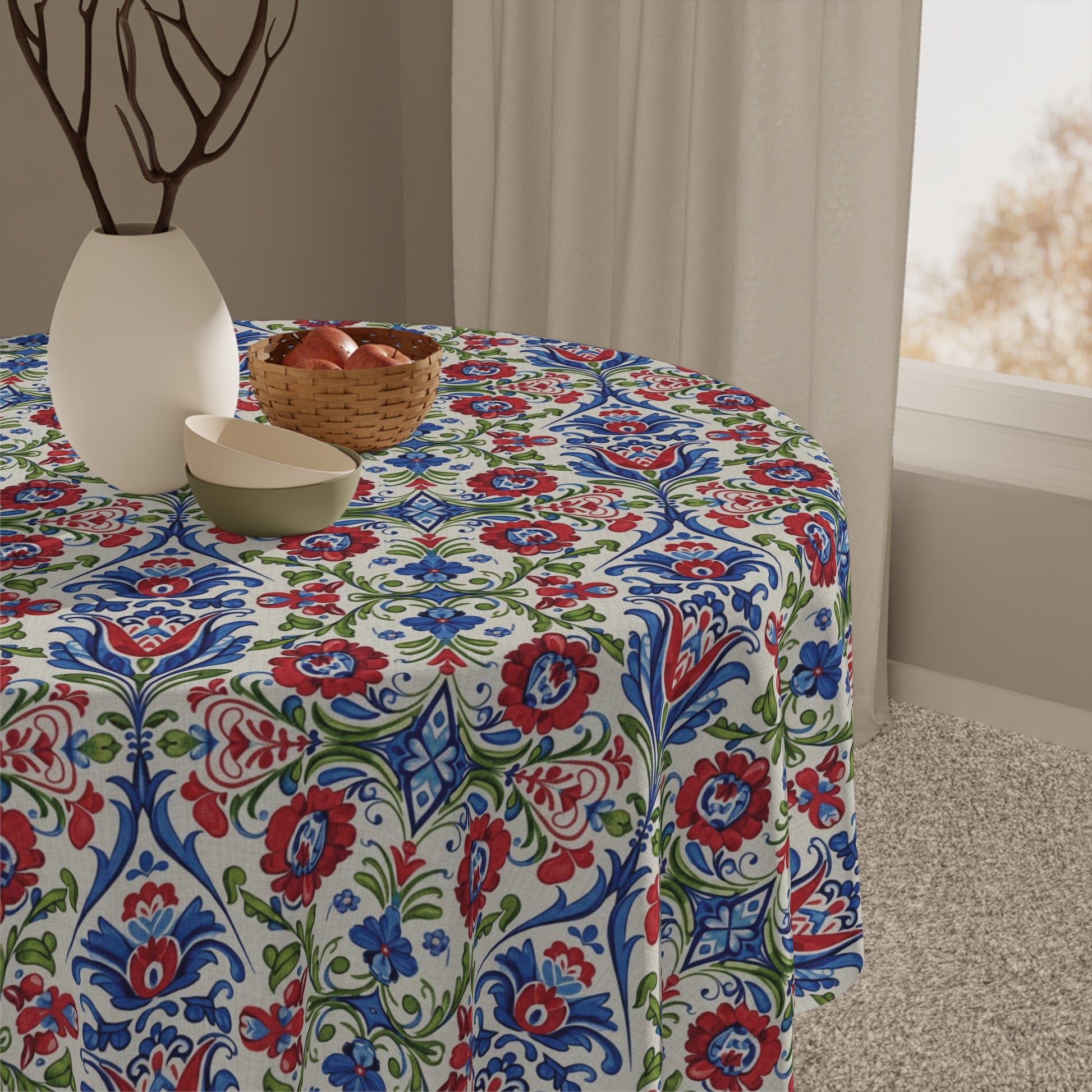 Kashubian Folk Art Tablecloth Traditional Polish Floral Table Cover  Elegant Decorative Dining & Kitchen Linen in Vibrant Colors Weddings all Events and Occasions