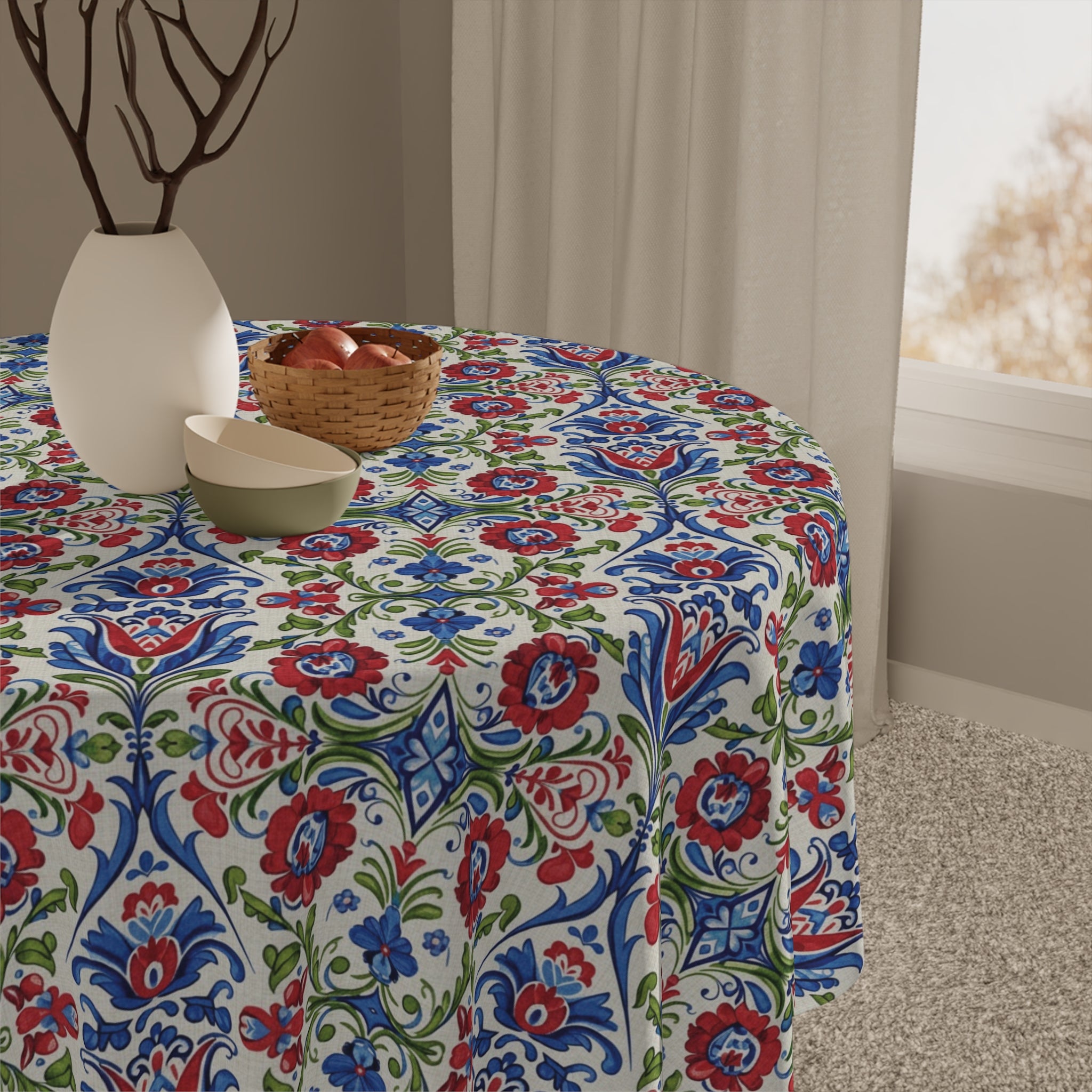 Kashubian Folk Art Tablecloth Traditional Polish Floral Table Cover  Elegant Decorative Dining & Kitchen Linen in Vibrant Colors Weddings all Events and Occasions