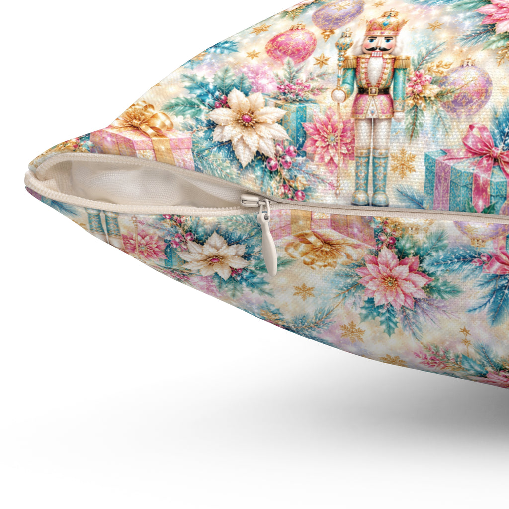 Luxury Nutcracker Christmas Throw Pillow | Pastel Pink Blue Holiday Decor Cushion | Elegant Winter Home Decor Gift | Christmas Accent Pillow
