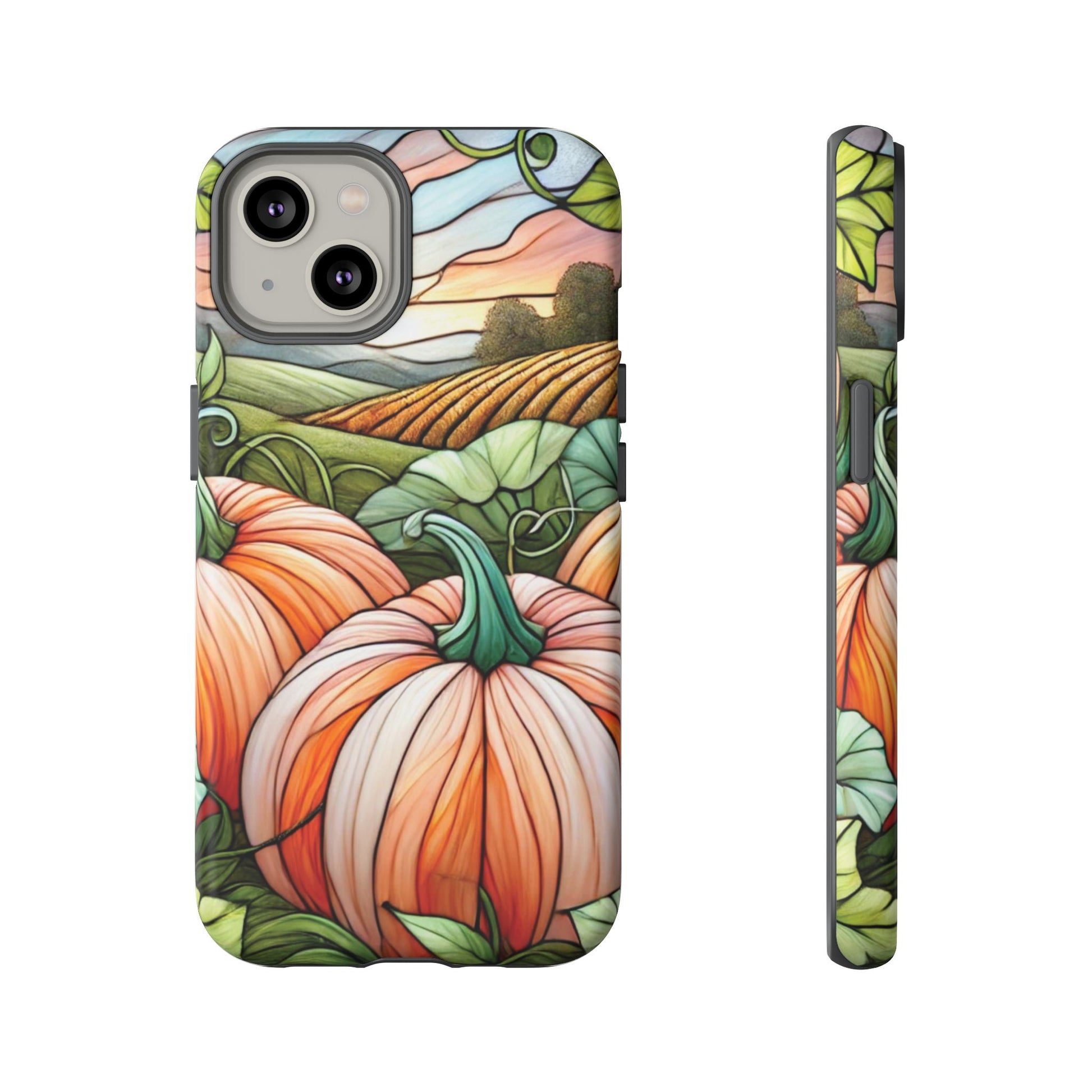 Pumpkins Phone Case Fall Faux Stained-Glass Thanksgiving Cover Pumpkin Lovers Gift for Galaxy S 24 23 22 21 Pixel 5 6 7 8 iPhone 17 , 16 15 14 13 12 Samsung iPhone Samsung Gift for Her