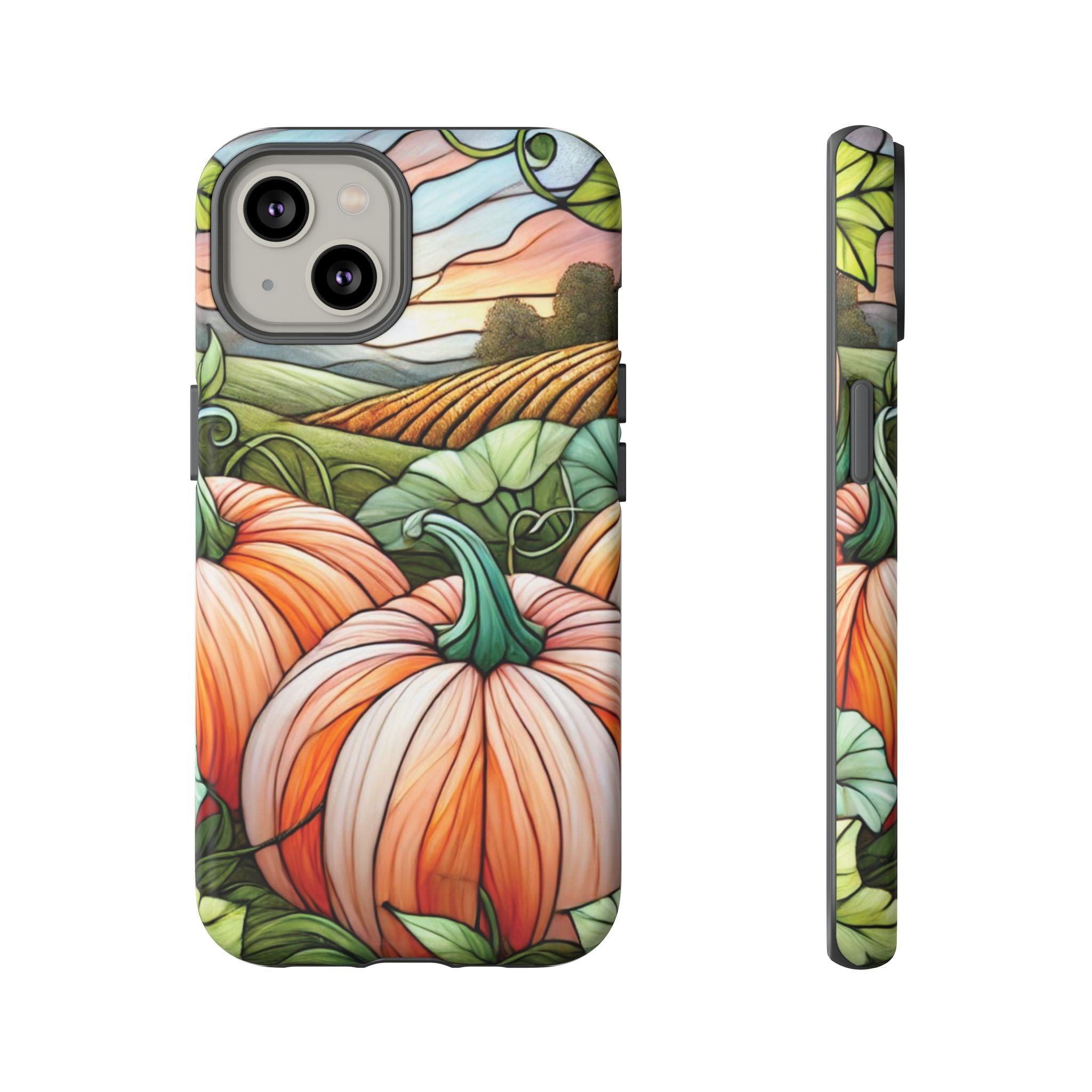 Pumpkins Phone Case Fall Faux Stained-Glass Thanksgiving Cover Pumpkin Lovers Gift for Galaxy S 24 23 22 21 Pixel 5 6 7 8 iPhone 17 , 16 15 14 13 12 Samsung iPhone Samsung Gift for Her