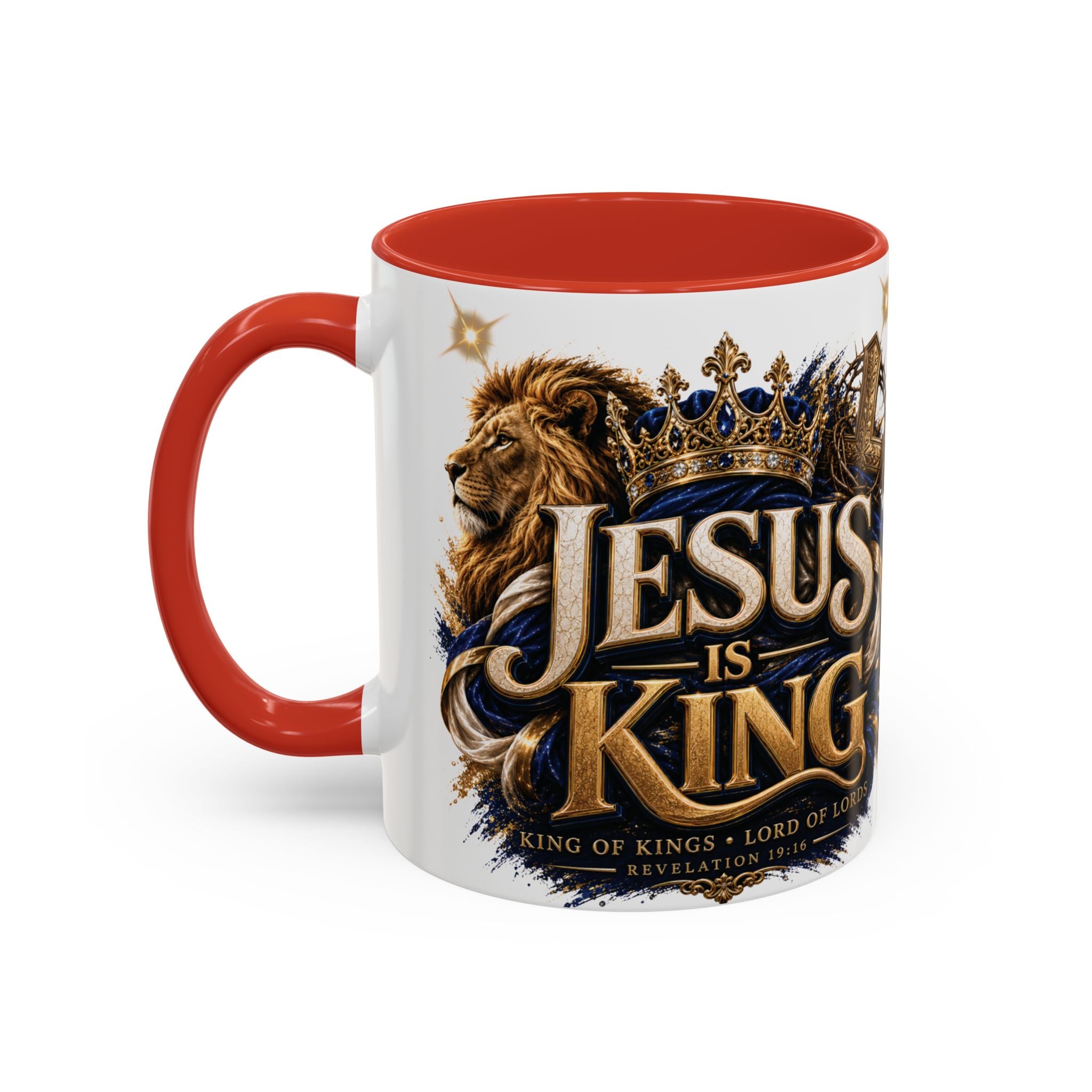 Jesus Is King Coffee Mug Christian Faith Accent Mug (11/15oz) Gift for Dad Mom