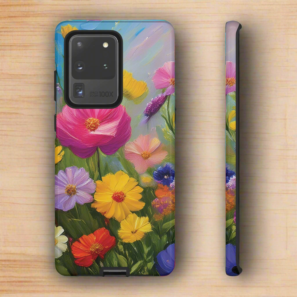 Phone case with colorful floral design on a white background