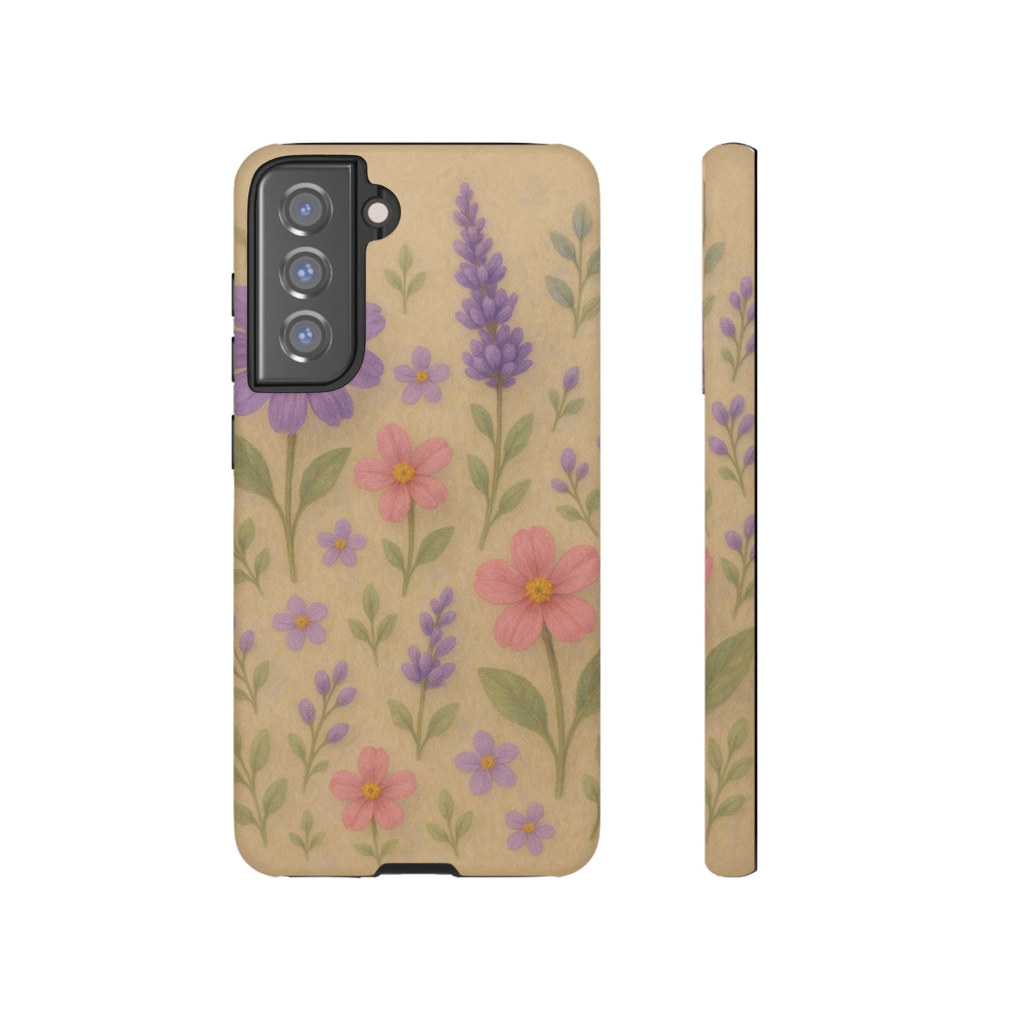 3D Illusion Wildflower Phone Case Cute Pastel Floral Design in Lavender, Pink, Mint Green – Aesthetic Protective Case for iPhone and  Android
