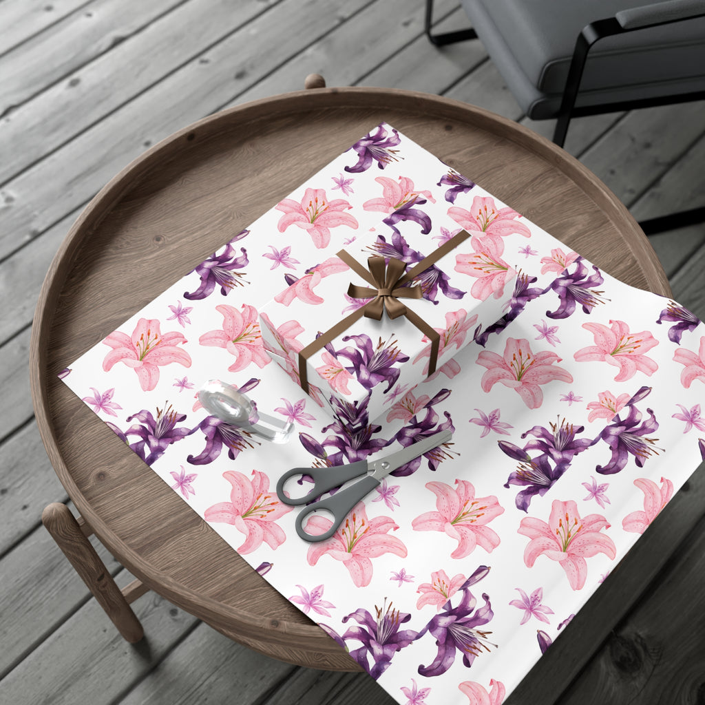 Blooming Tiger Lily Pink and white Wrapping Paper | Cozy Holiday Gift Wrap | Perfect for Christmas Presents, Wedding Celebrations, and Winter Wonderland Themes Christmas - MRSBYVALLE
