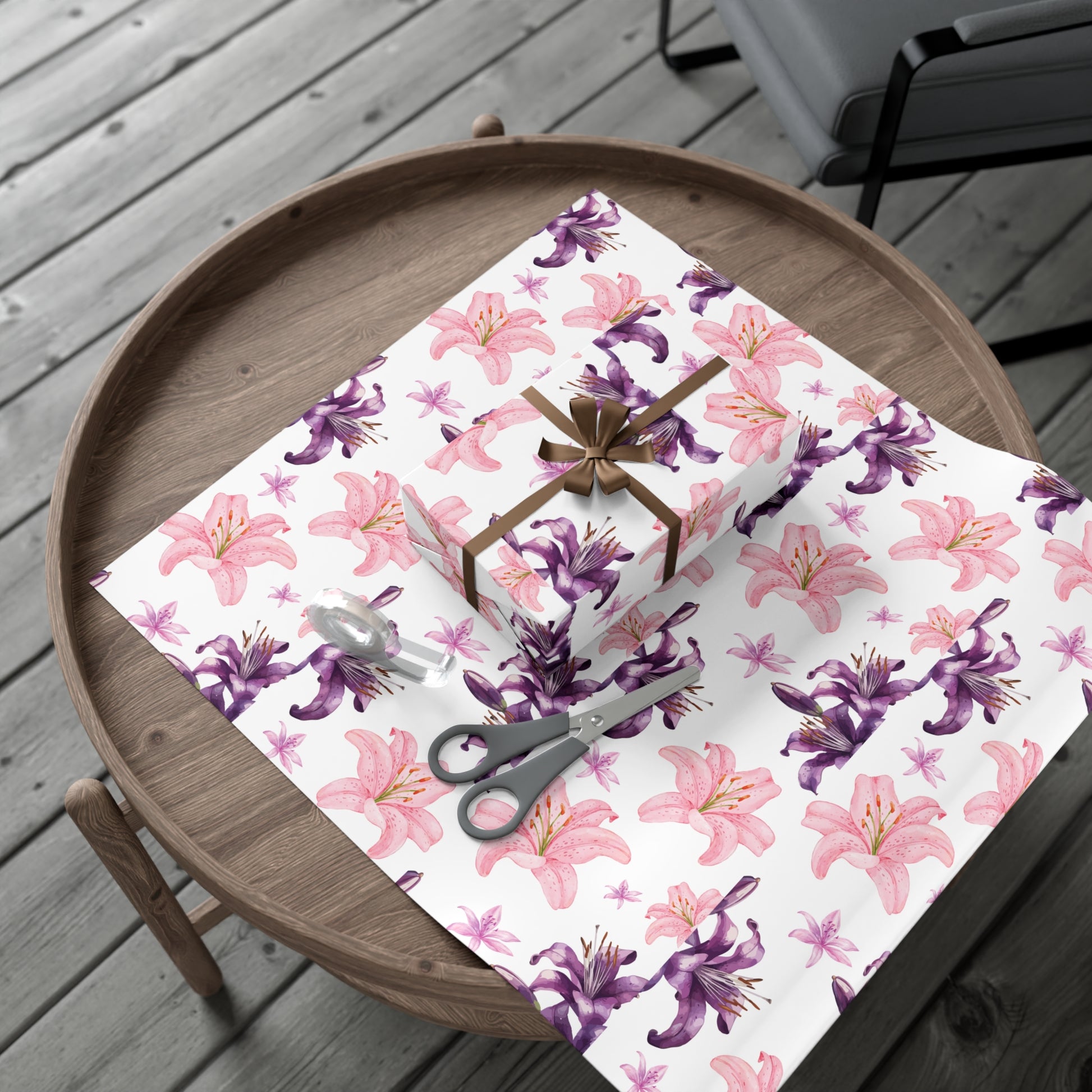 Blooming Tiger Lily Pink and white Wrapping Paper | Cozy Holiday Gift Wrap | Perfect for Christmas Presents, Wedding Celebrations, and Winter Wonderland Themes Christmas - MRSBYVALLE