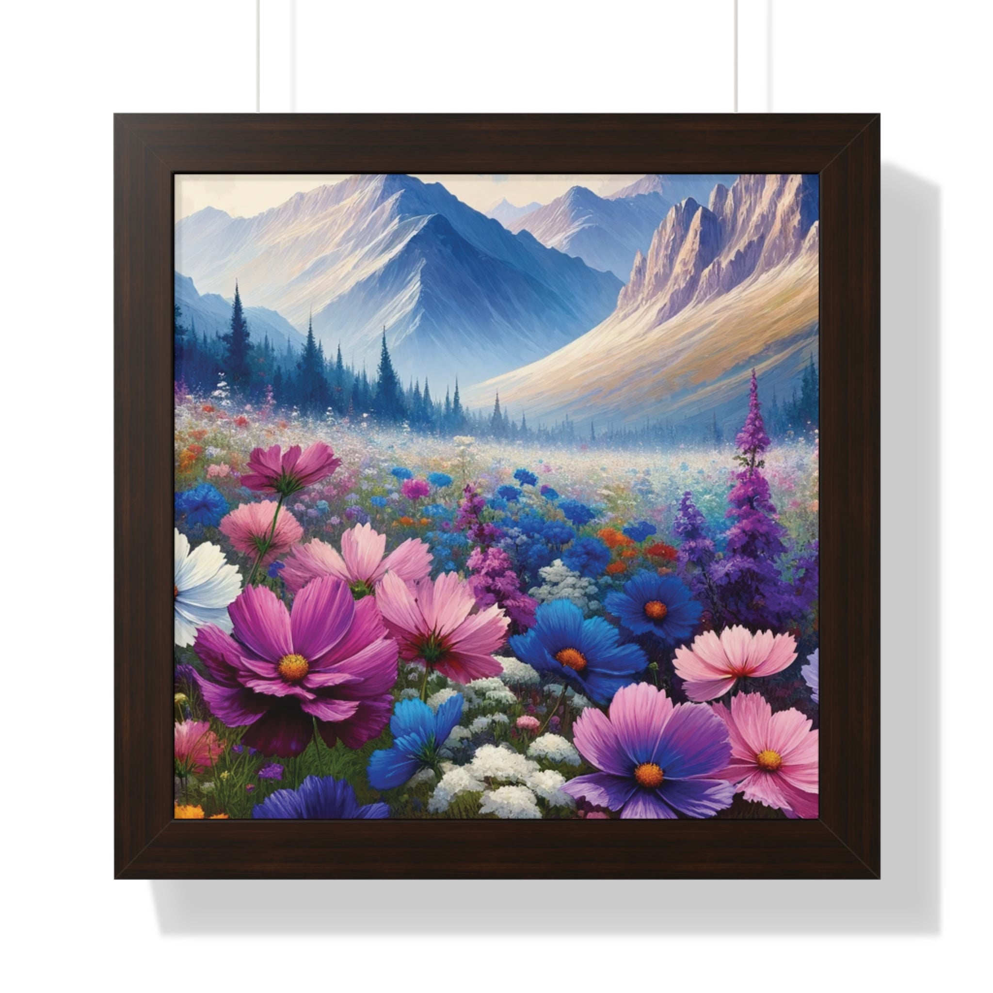 Wall Art Beautiful Wildflowers and Mountains Wildflower Art Watercolor Floral Framed Canvas Print Wall Art  Classic Encased in Black, White, or Walnut Frames with Durable Acrylic Protection Ready to Hang  Timelessly Crafted..