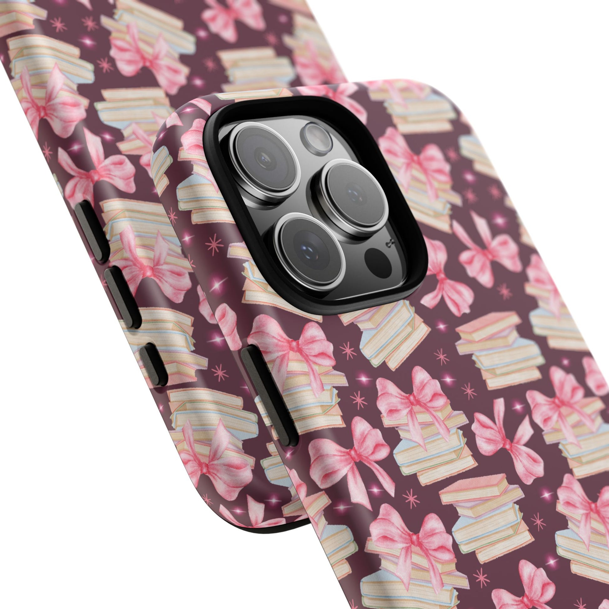 Coquette Pink Bows & Books Phone Case for iPhone 16 15 14 13 12  21 23 Samsung, and Pixel | Stylish Protective Cover Gift for Her Perfect for Floral Lover