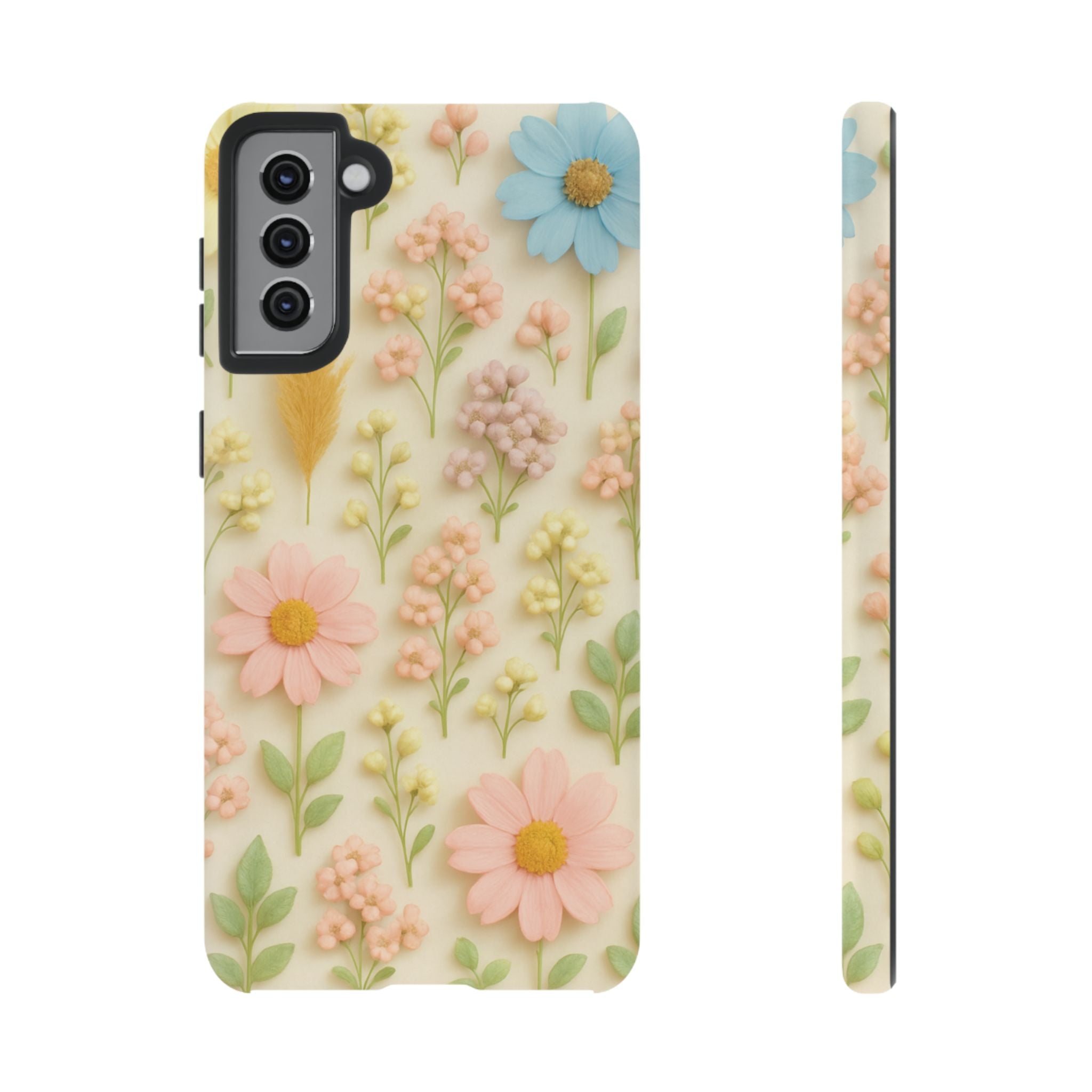 Pastel Dried Flowers Illusion Phone Case 3D Realistic Pressed Floral Design, Bright Botanical Aesthetic, Soft Nature-Inspired CoveriPhone & Galaxy