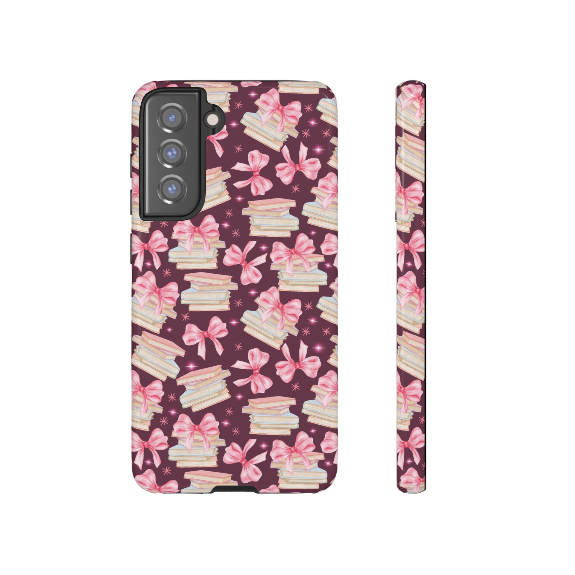 Coquette Pink Bows & Books Phone Case for iPhone 17 and Samsung, Pixel | Stylish Protective Cover Gift for Her Perfect for Floral Lover