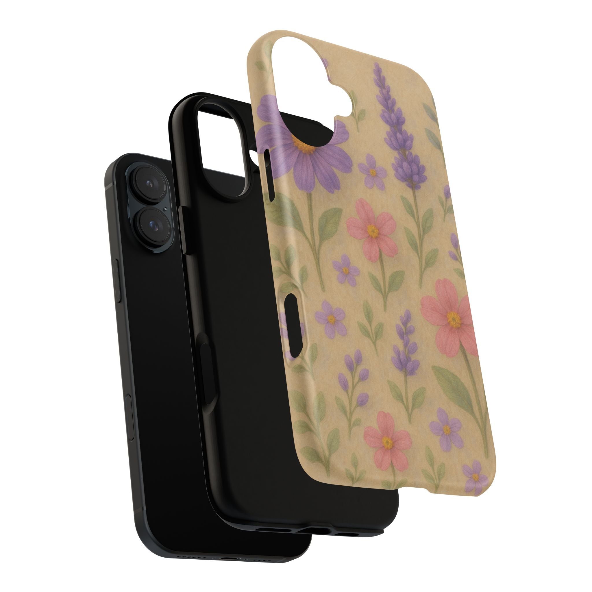 3D Illusion Wildflower Phone Case Cute Pastel Floral Design in Lavender, Pink, Mint Green – Aesthetic Protective Case for iPhone and  Android
