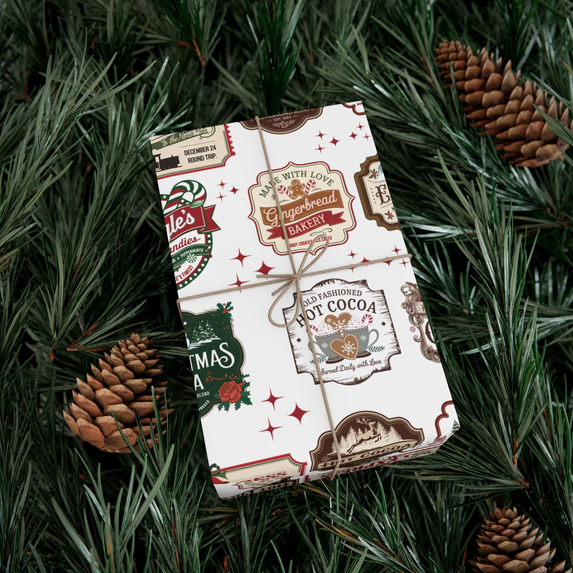 Vintage Christmas Stamps Wrapping Paper Festive Holiday Gift Wrap with Retro-Inspired Designs, Perfect for Christmas Presents, Crafting, & Holiday Decor – Premium Quality - MRSBYVALLE