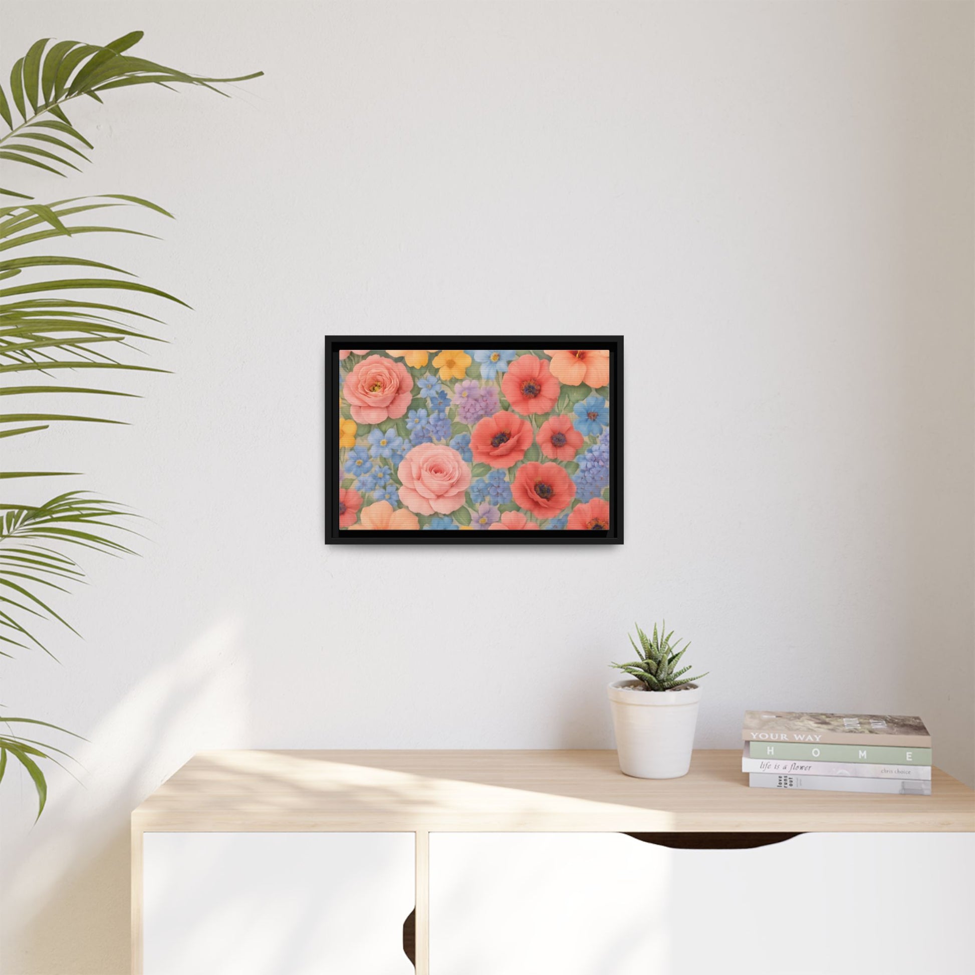 Luxury Framed Floral Canvas – Bold Multi-Color Botanical Wall Art, Elegant Nature-Inspired Accent for Living Room, Bedroom, or Office Décor Gift for Mom