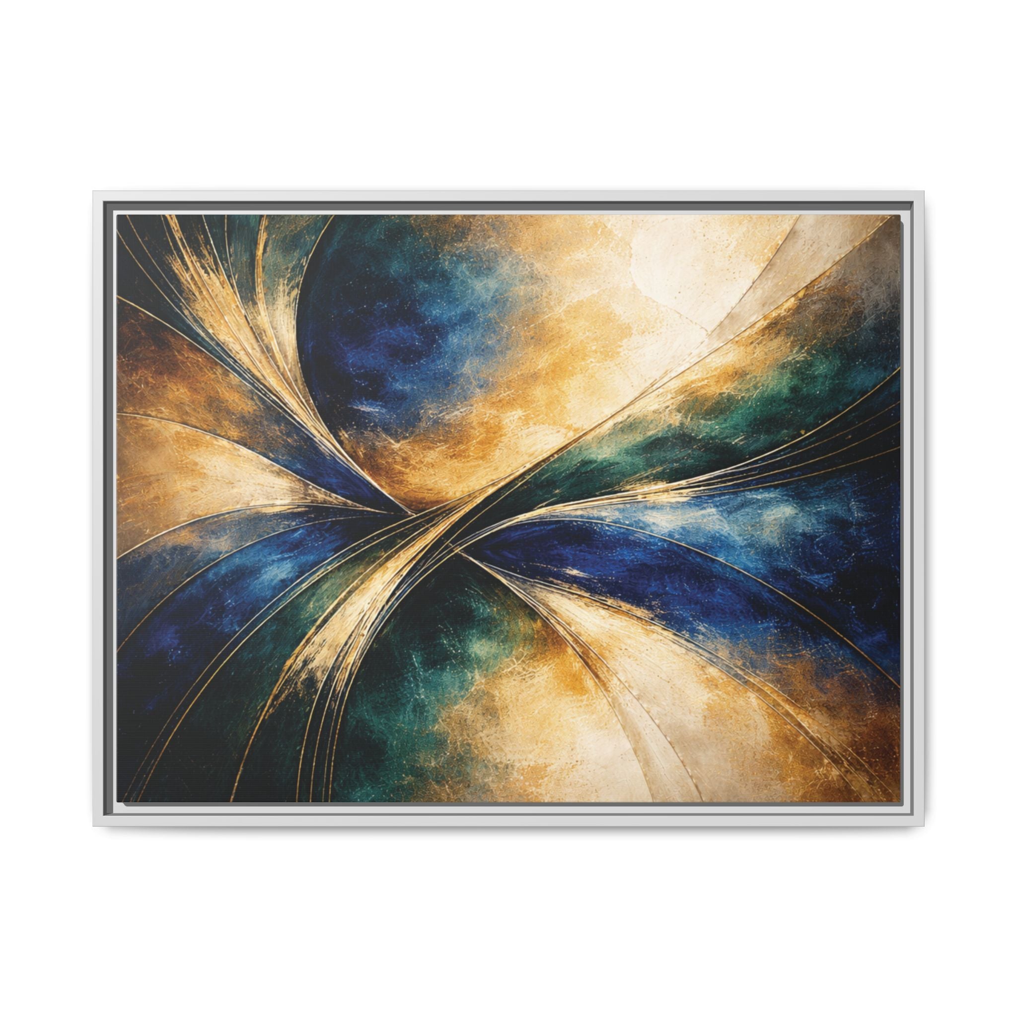 Gilded Convergence  Luxe NeoDeco Blue & Gold Abstract Wall Art Framed