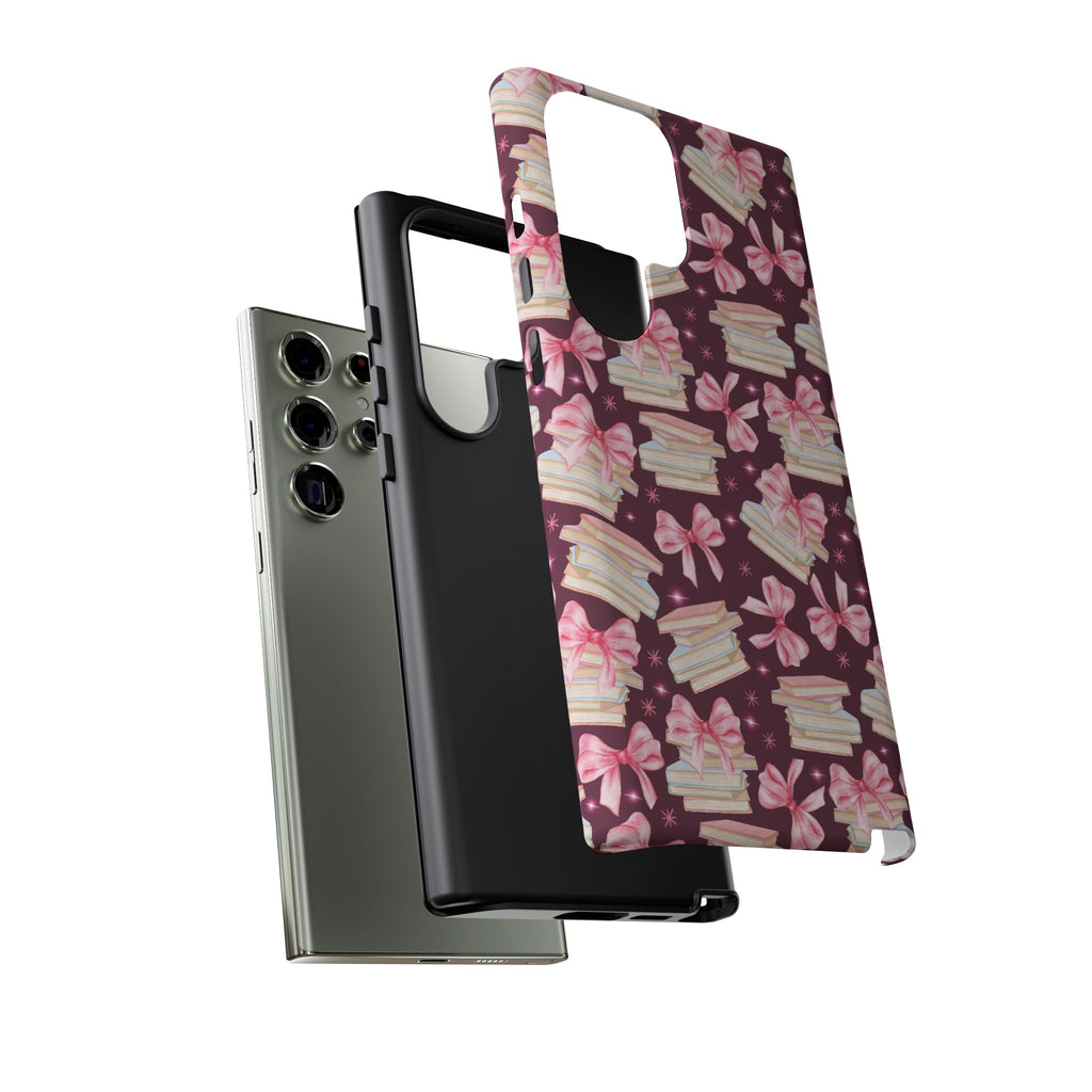 Coquette Pink Bows & Books Phone Case for iPhone 17 and Samsung, Pixel | Stylish Protective Cover Gift for Her Perfect for Floral Lover