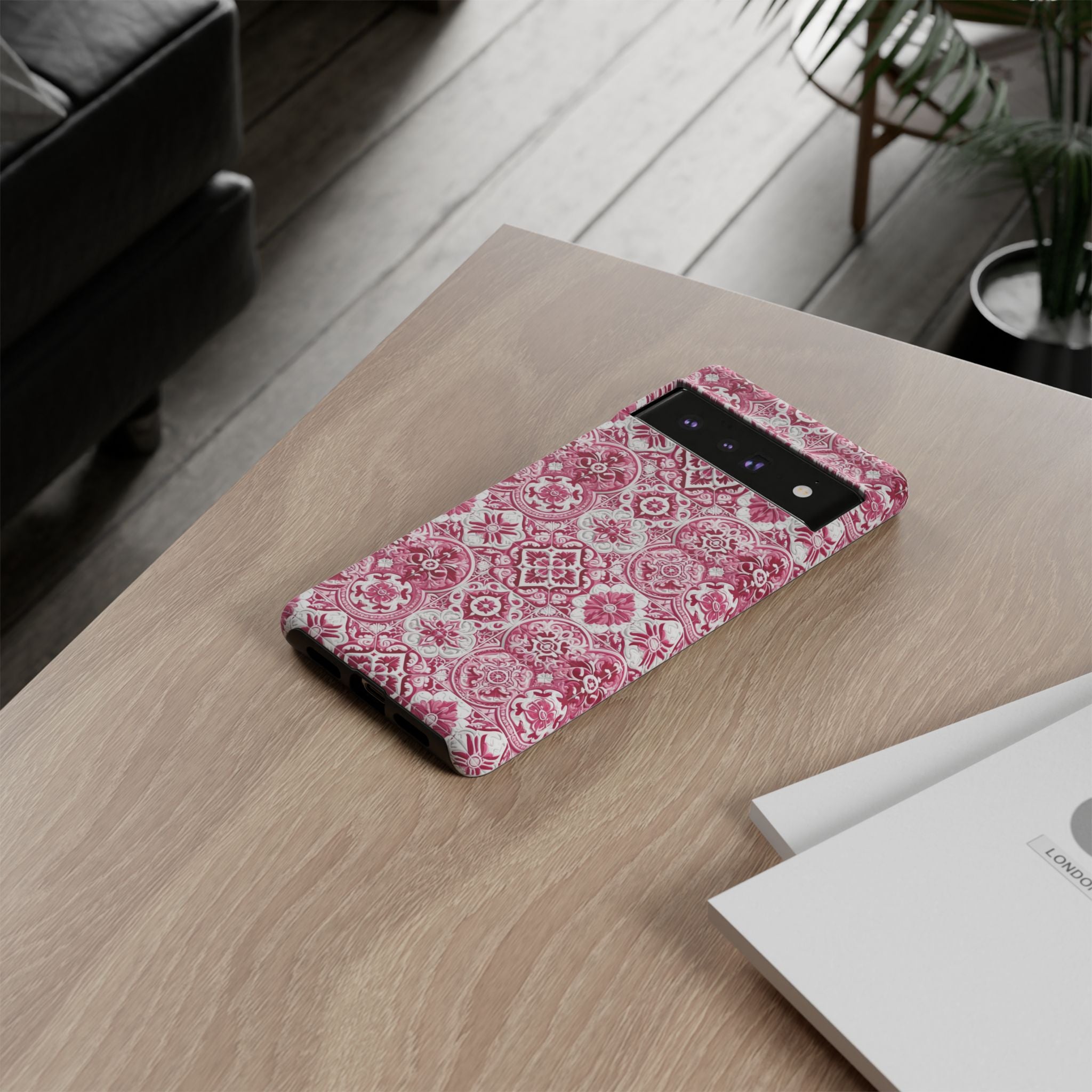 Pink and White Mediterranean Tile Design Phone Case - Stylish, Protective Cover for All Models Gift for Mom Accessory Gift for Her