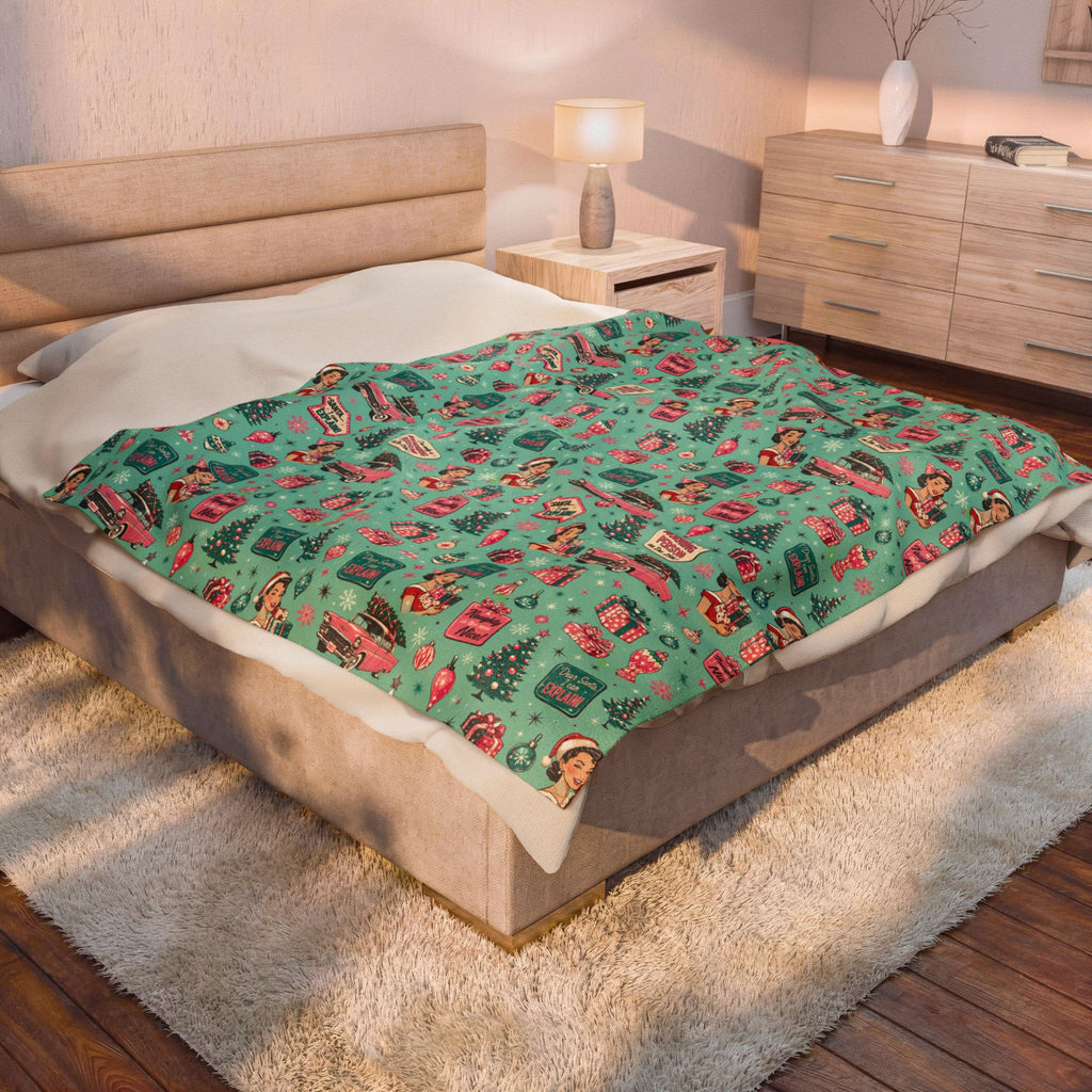 Funny Retro Pink Christmas Blanket Vintage Mid Century Holiday Throw Cozy Christmas Couch Blanket Festive Winter