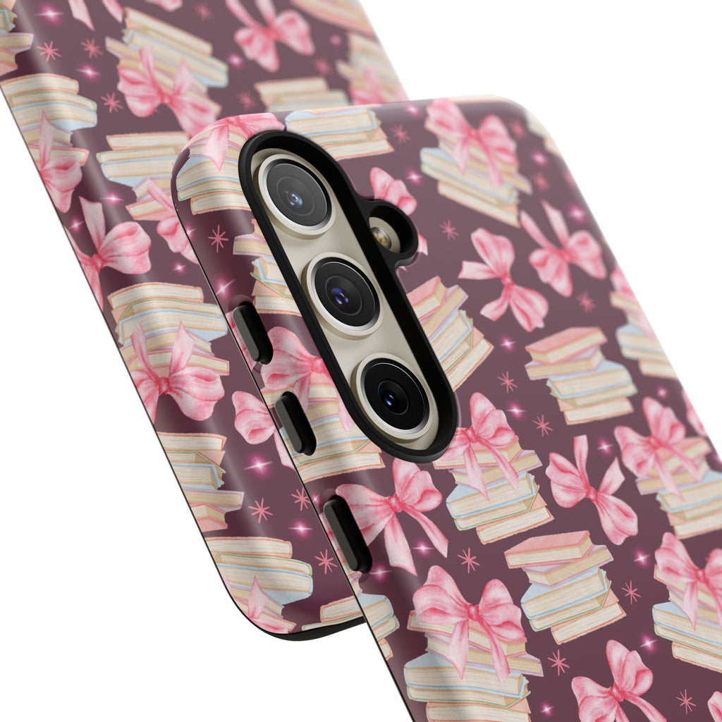 Coquette Pink Bows & Books Phone Case for iPhone 17 and Samsung, Pixel | Stylish Protective Cover Gift for Her Perfect for Floral Lover