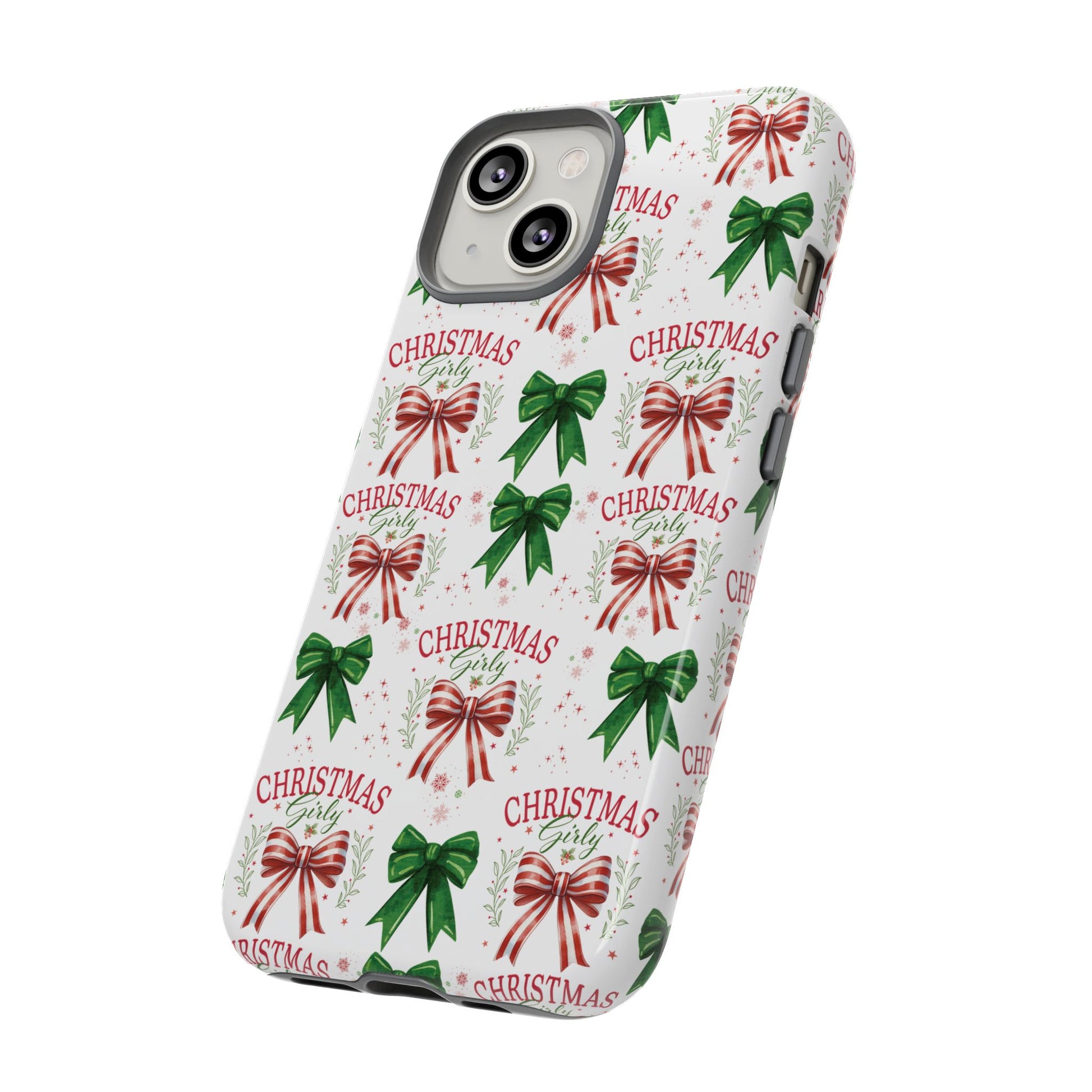 Girly Christmas Coquette Bows Pastel Phone Case for iPhone 17 16 15 23 Samsung, and Pixel | Stylish Protective Cover Gift for Her Perfect for Floral Lover