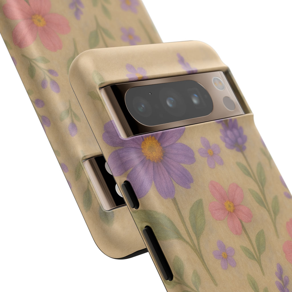 3D Illusion Wildflower Phone Case Cute Pastel Floral Design in Lavender, Pink, Mint Green – Aesthetic Protective Case for iPhone and  Android