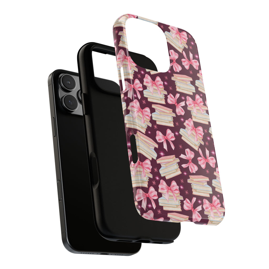 Coquette Pink Bows & Books Phone Case for iPhone 17 and Samsung, Pixel | Stylish Protective Cover Gift for Her Perfect for Floral Lover