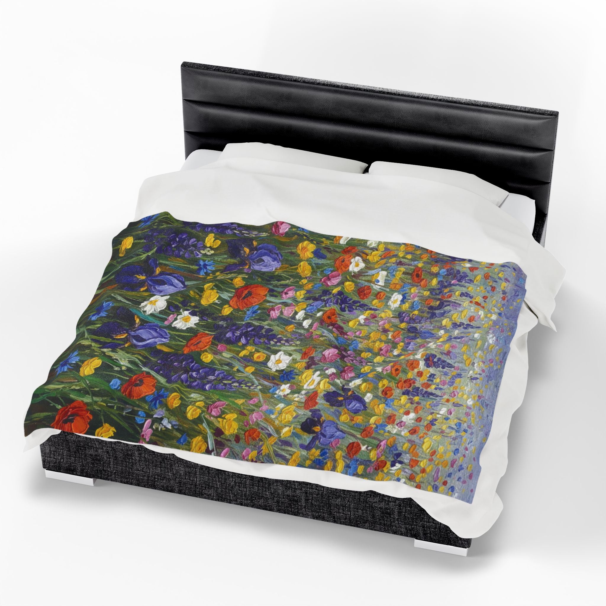 Wildflower Meadow Oil Painting Blanket - Aesthetic Floral Minky Velveteen Plush Throw - Colorful Botanical Art Gift - Soft Luxury Garden Blanket
