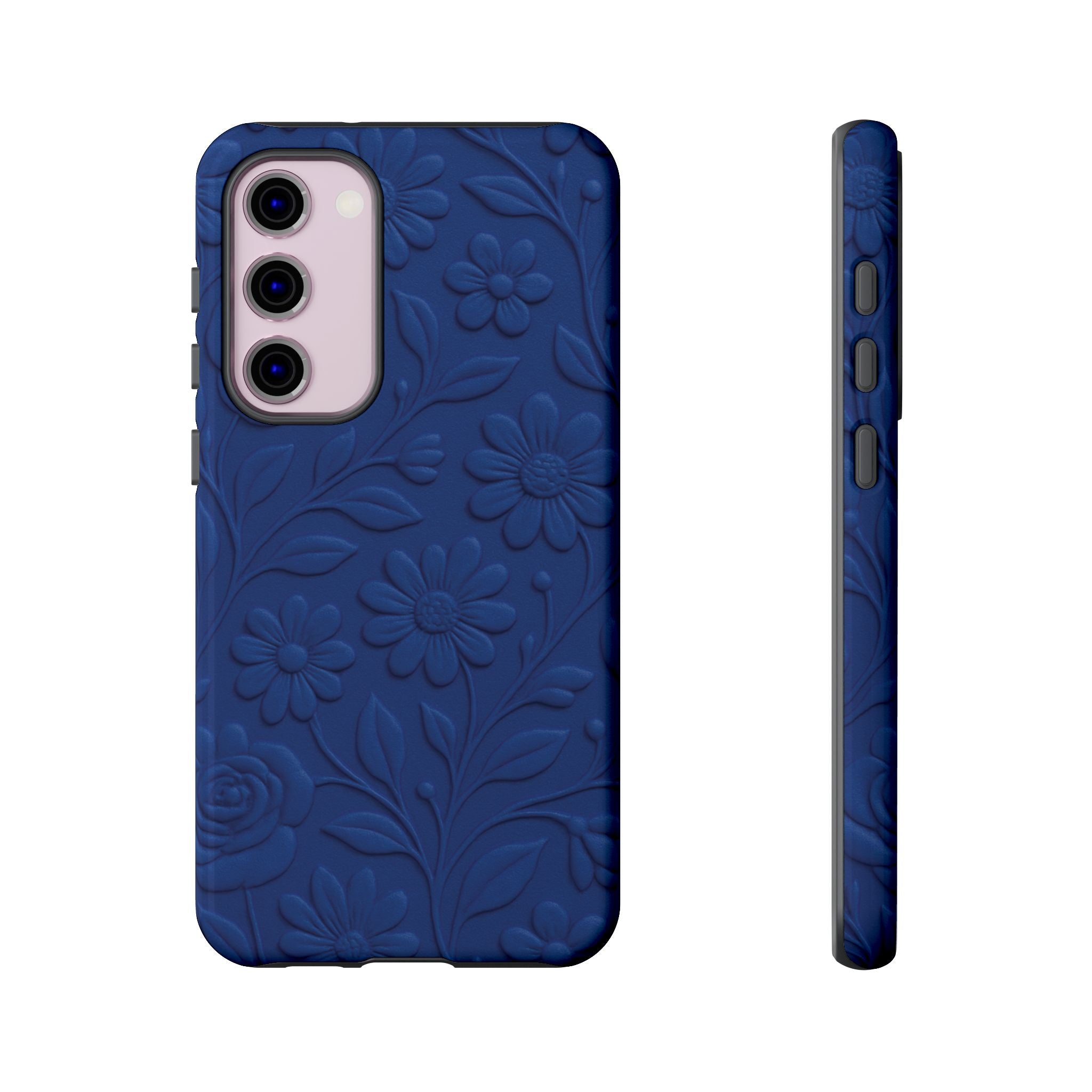 3D Illusion Floral Cobalt Blue Phone Case Elegant Raised Flower Design, Seamless Textured Look, Durable & Stylish Protection for iPhone and Android Models Fits iPhone & Samsung Models