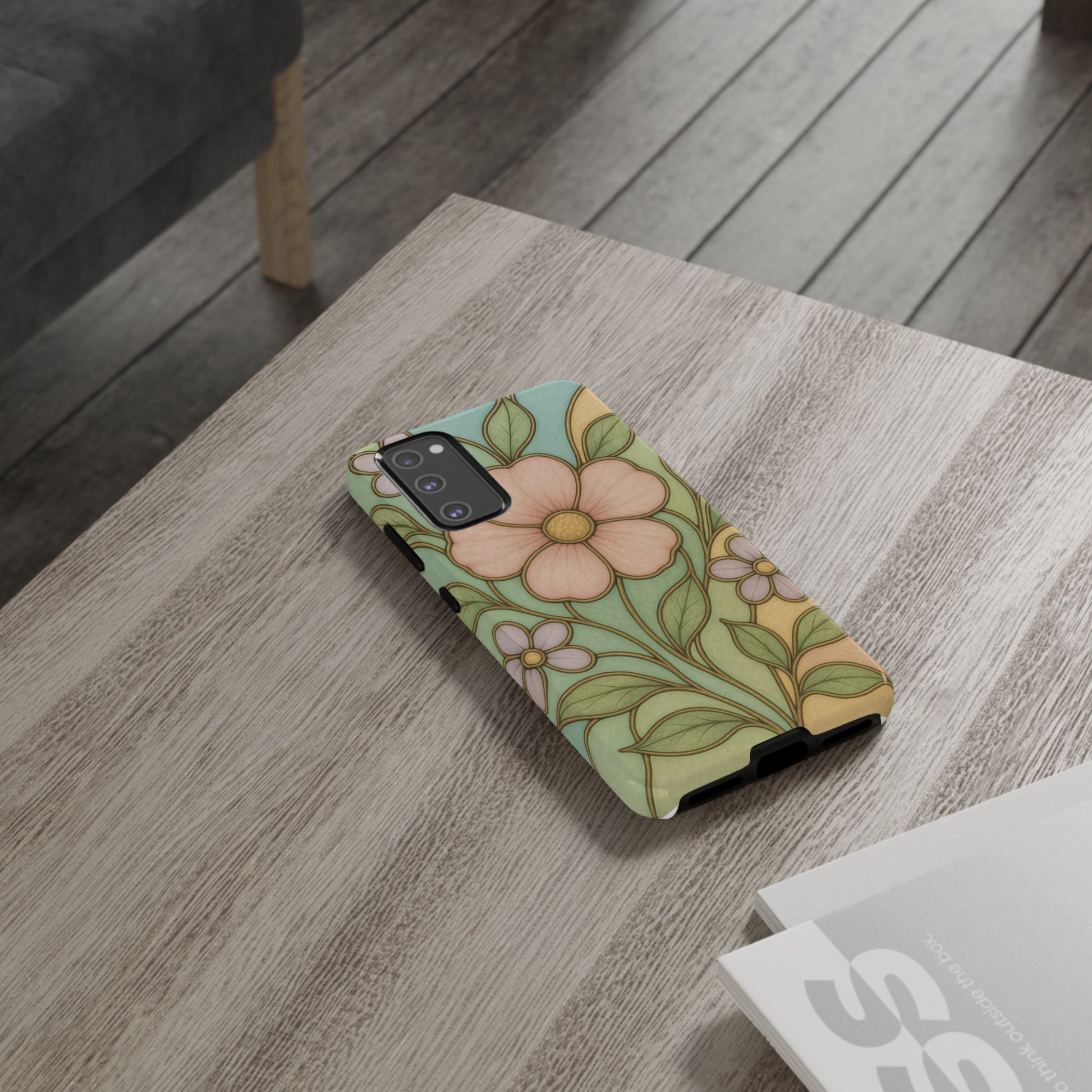 Pastel Pink, Yellow Stain Glass Illusion Floral Phone Case  Romantic Cottagecore Aesthetic, Soft Botanical Design, Protective Gift for Her, Fits iPhone & Samsung Models
