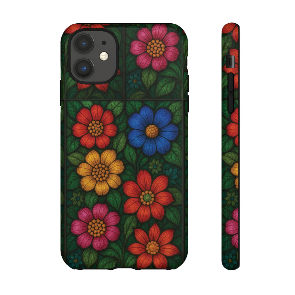 Coque de téléphone effet vitrail floral lumineux Art abstrait coloré, Étui de protection esthétique pour iPhone, Samsung et Google, Idée cadeau unique pour maman