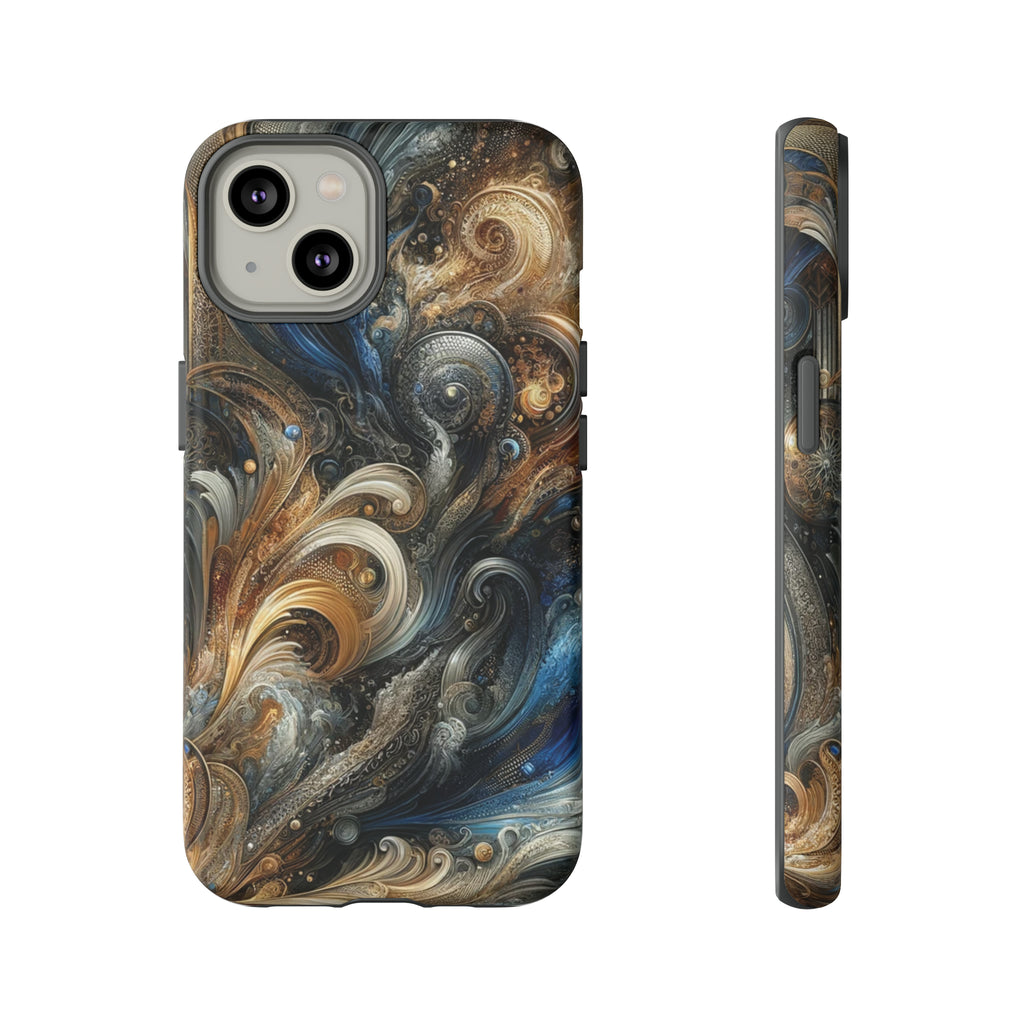 Gold and Navy Art Design Luxury Phone Tough Case Floral Elegant Durable Stylish for Modern Devices iPhone 15, Samsung iPhone Samsung Accessory Gift for Her.