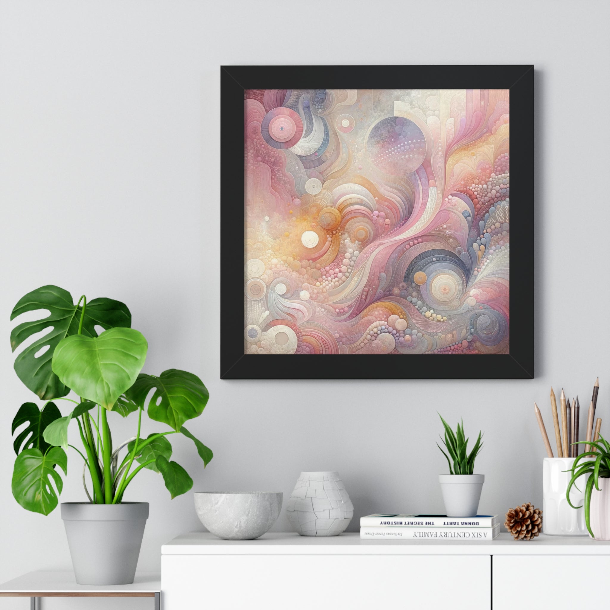 Pink Contemporary Elegance Abstract Modern Art Framed Canvas Print Wall Classic Encased in Black, White, or Walnut Frames with Durable Acrylic Protection Ready to Hang Timelessly Crafted..