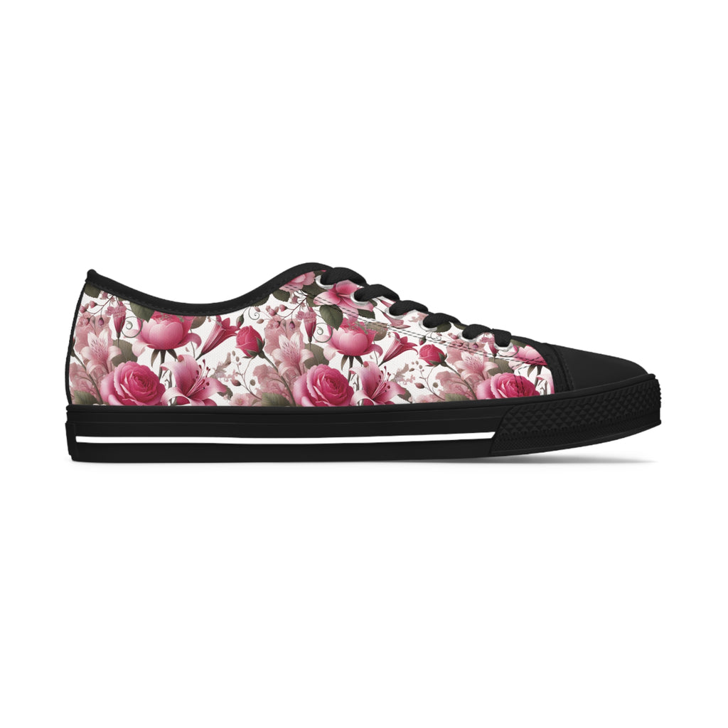 Floral Pink Women's Low Top Sneakers Breathable Polyester Canvas, Lightweight Stylish Floral Pastel Design, Comfortable All-Day Wear, Perfect for Walking and Everyday Activities - MRSBYVALLE