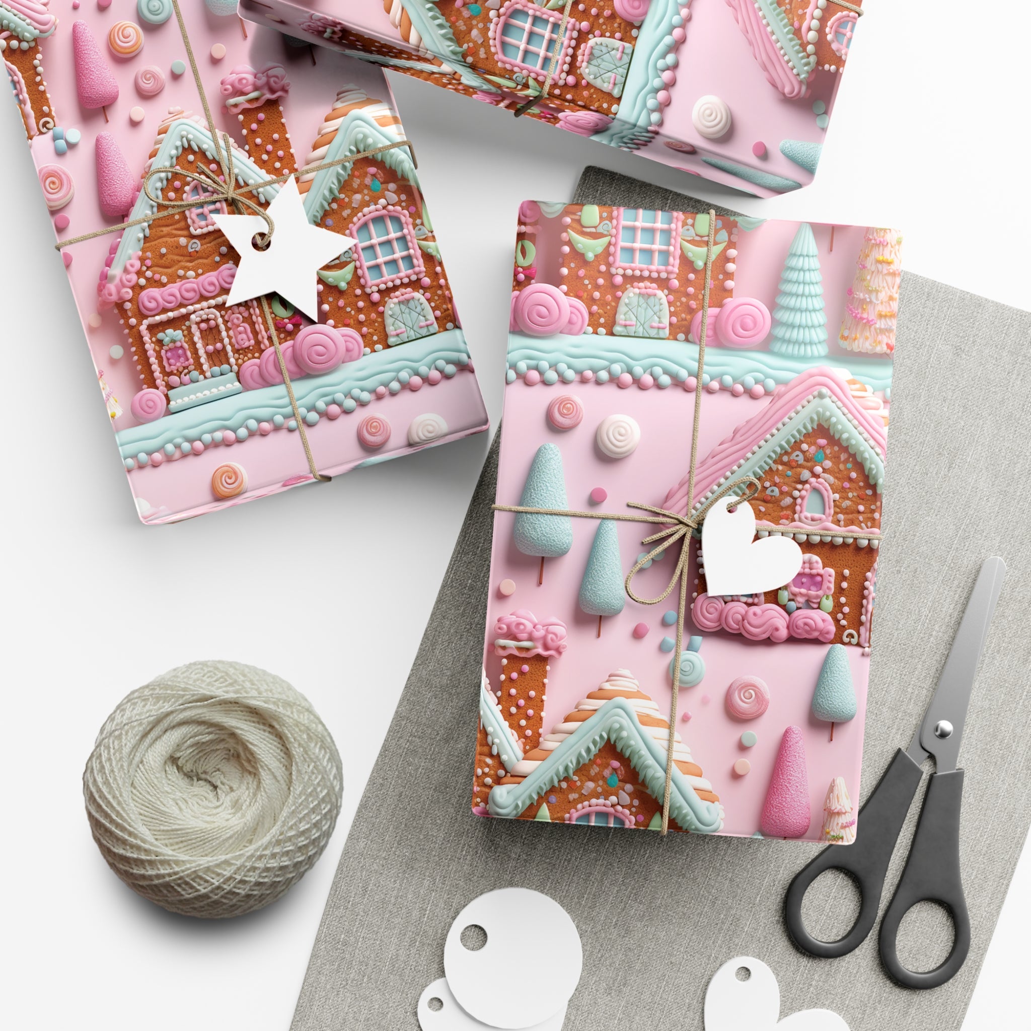 3D Clay Illusion Pink Gingerbread House Wrapping Paper Festive, Playful, and Perfect for Adding a Sweet Touch to Your Holiday Gifts Moms - MRSBYVALLE