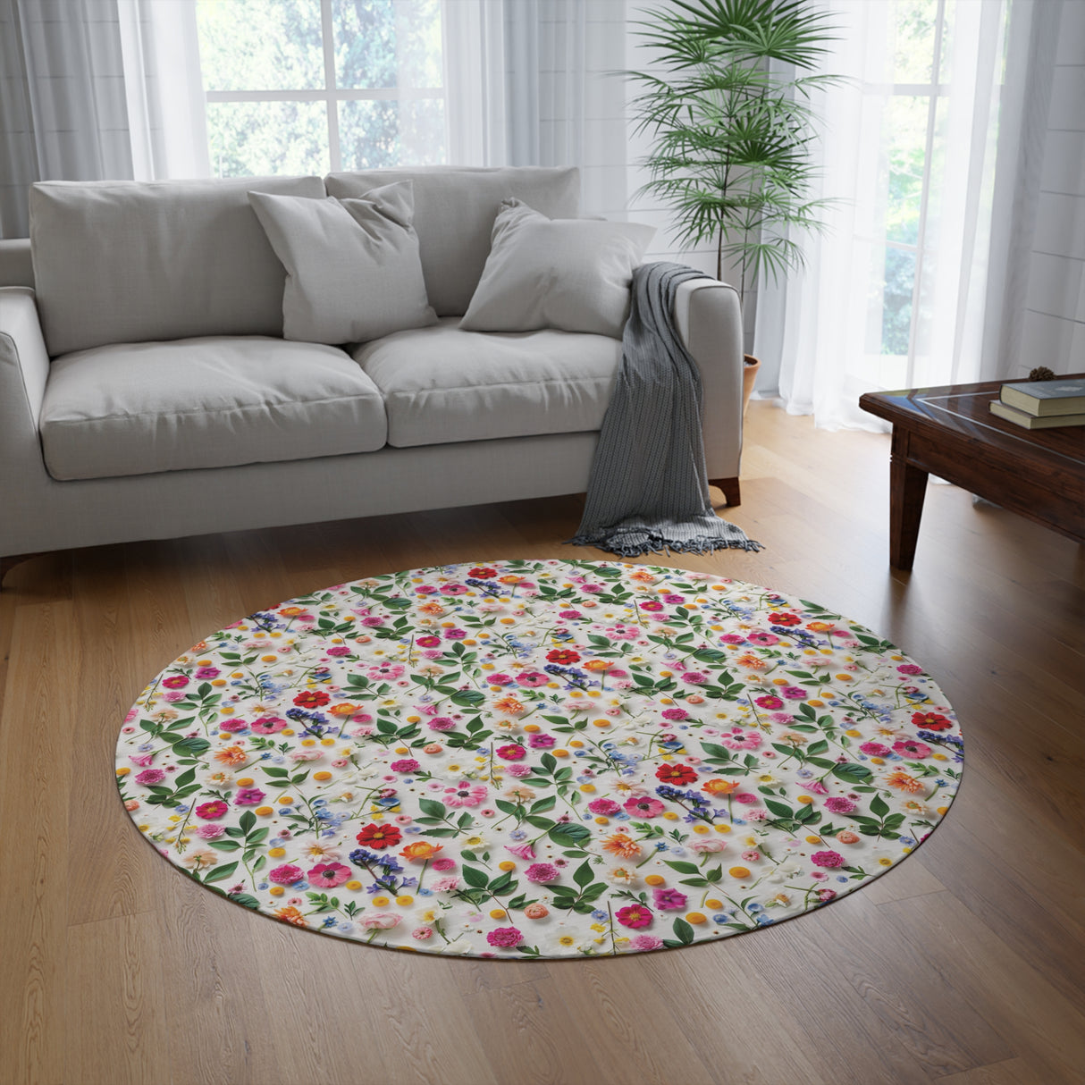 Wildflowers Round Rug - Modern 3D Illusion Abstract Design, 60x60 Inches - Perfect for Bedroom & Living Room Decor, Adds Vibrant Style and Comfort to Any Space