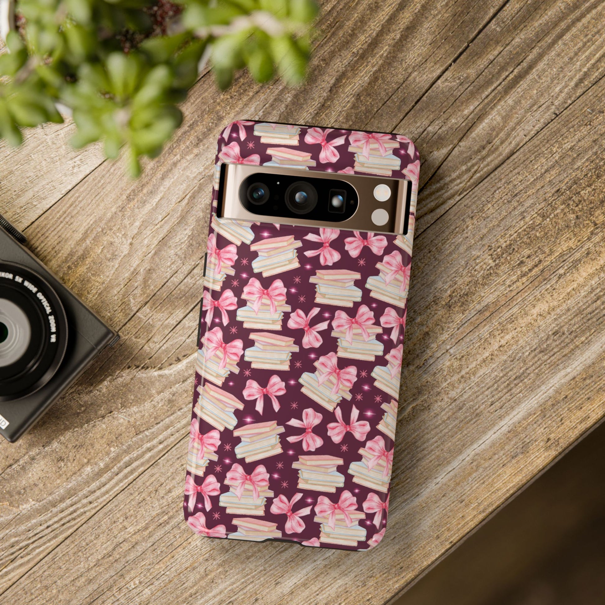 Coquette Pink Bows & Books Phone Case for iPhone 16 15 14 13 12  21 23 Samsung, and Pixel | Stylish Protective Cover Gift for Her Perfect for Floral Lover