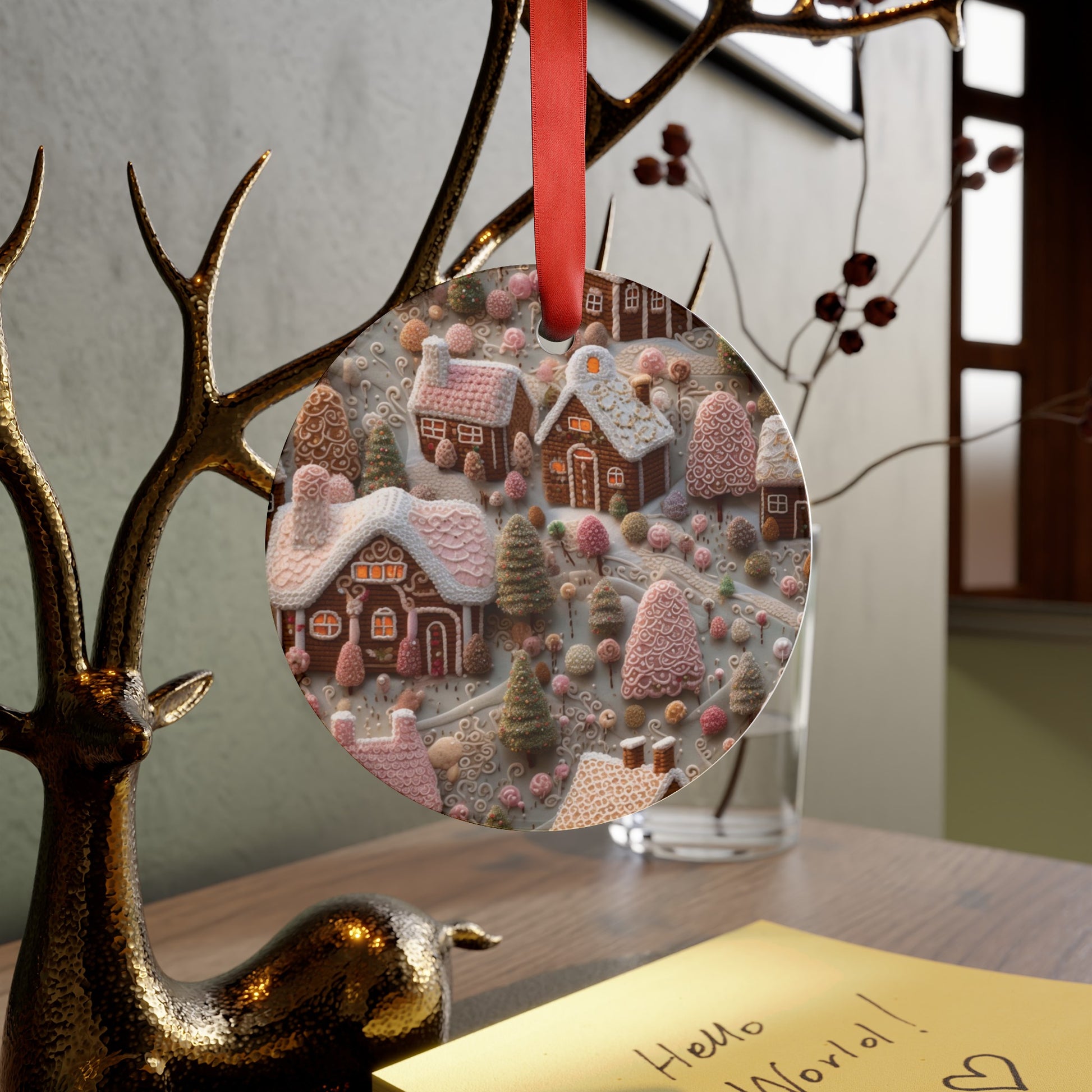 Gingerbread Houses Christmas Acrylic Ornament Elegant Design Ornament with Ribbon Perfect Christmas Decoration | Durable Holiday Keepsake | Charming Winter Design | Ideal for Tree Trimming and Gift Giving - MRSBYVALLE