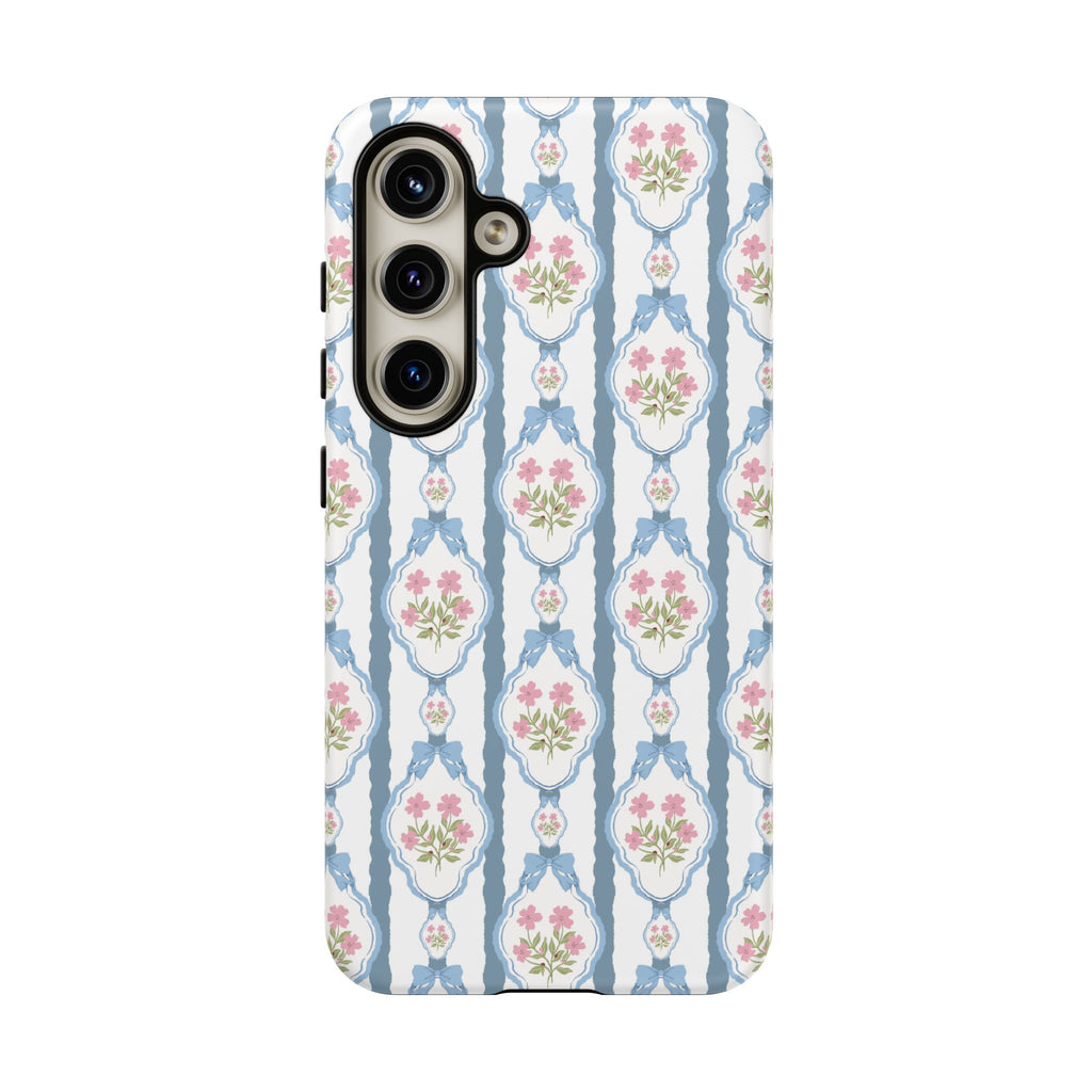 Coque de téléphone Vintage Nœud Bleu et Rose — Motif floral romantique « Tough Cases »