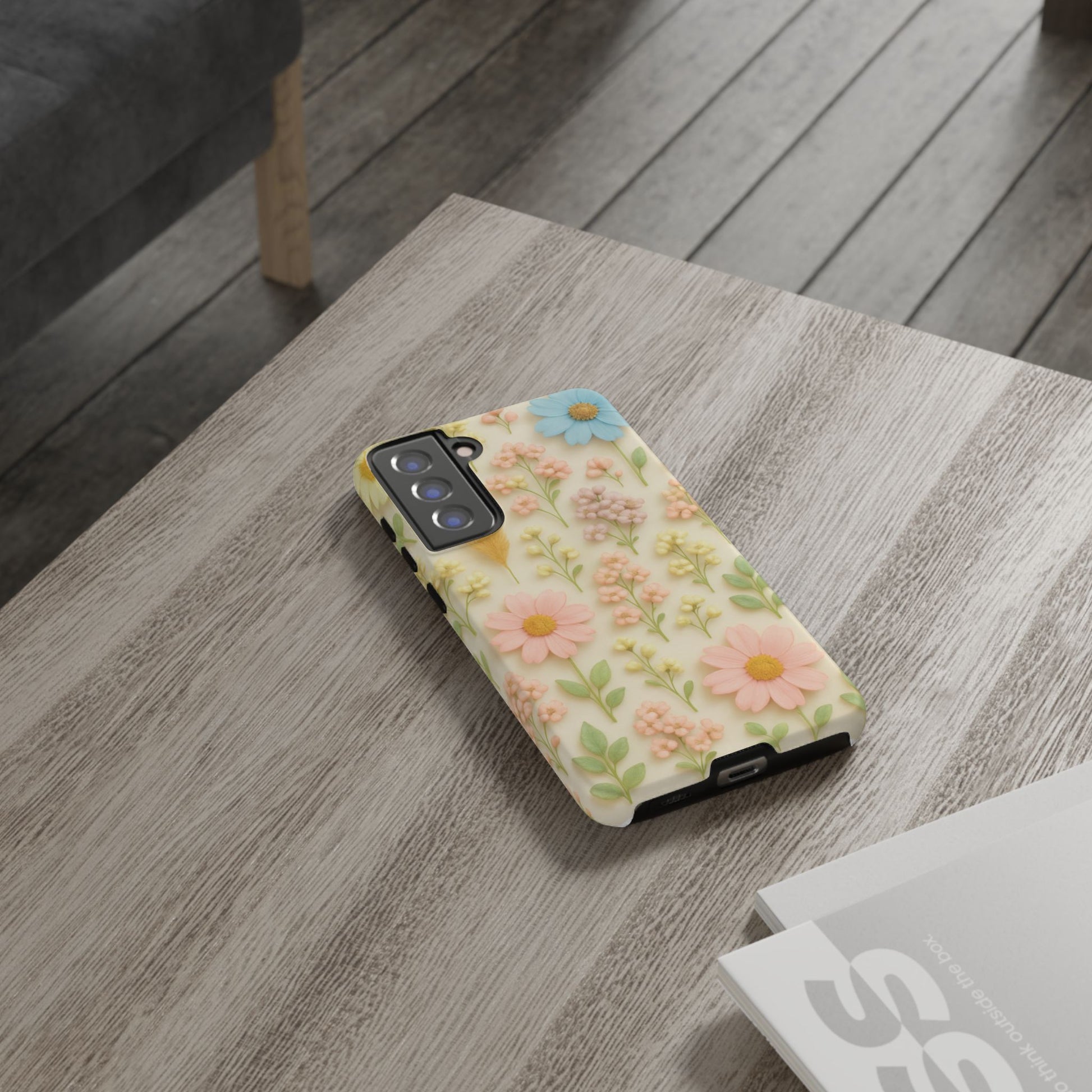 Pastel Dried Flowers Illusion Phone Case 3D Realistic Pressed Floral Design, Bright Botanical Aesthetic, Soft Nature-Inspired CoveriPhone & Galaxy