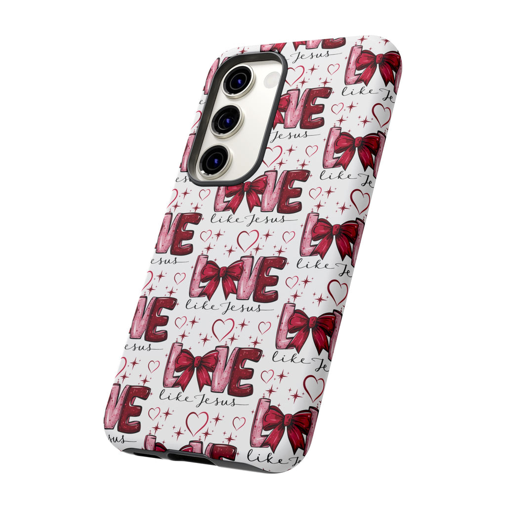 Love Like Jesus Red Bows and Hearts—Tough, Faithful Phone Cases & Religious iPhone Accessories: Protect Your Device & Show Your Faith