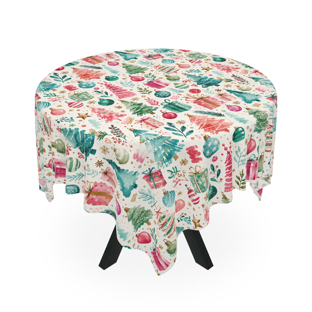 Christmas Trees & Gifts Tablecloth — Festive Holiday Holiday Table Linen Party