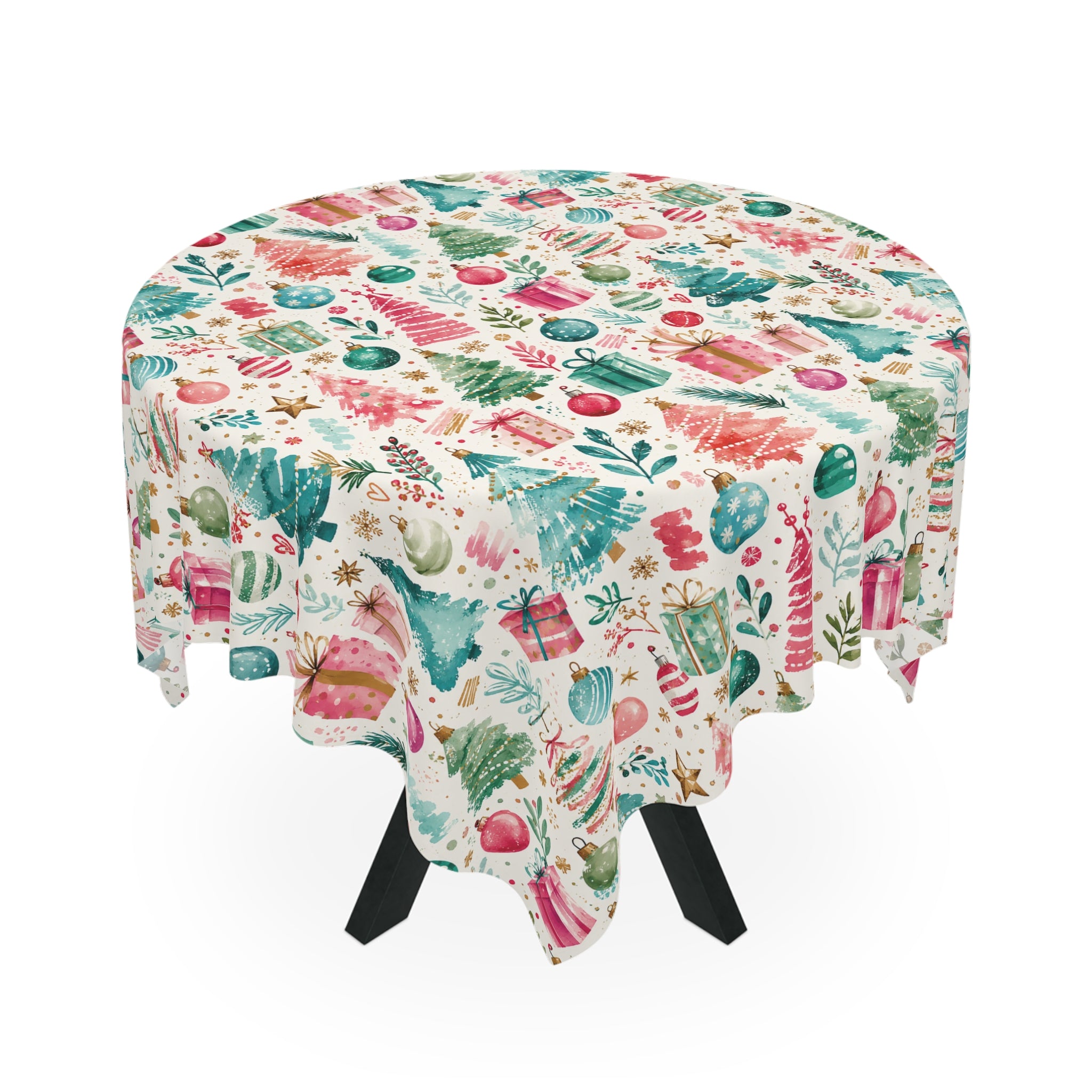 Christmas Trees & Gifts Tablecloth — Festive Holiday Holiday Table Linen Party