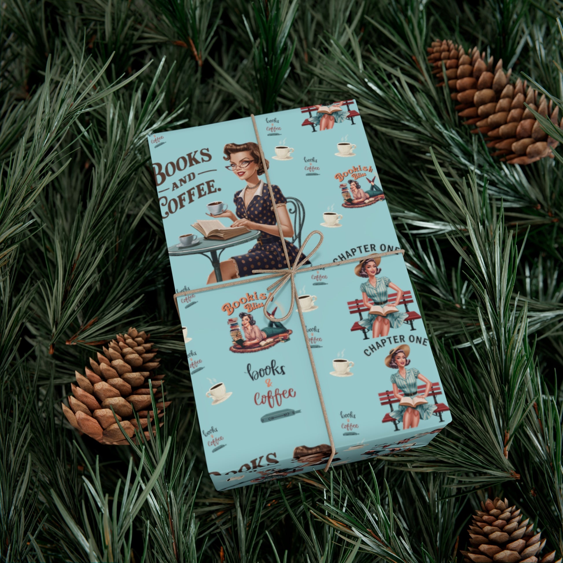 Retro Women Reading Books & Drinking Coffee Wrapping Paper Vintage-Inspired Gift Wrap for Book Lovers & Coffee Enthusiasts Perfect for Christmas Gifts and Special Occasions - MRSBYVALLE