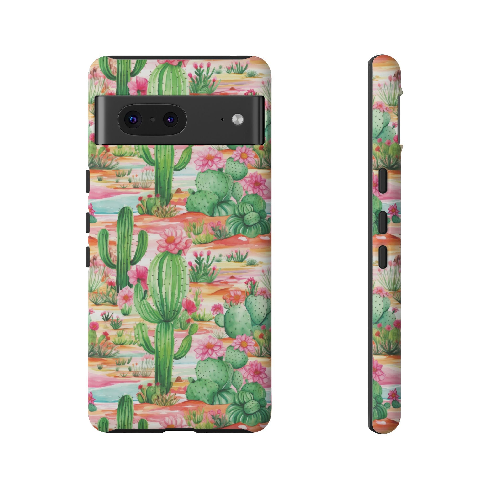 Pink and Mint Green Cactus Phone Case - Tough, Stylish Cover with Cactus Flowers | Durable Protection for iPhone & Android | Fresh Nature-Inspired Design!