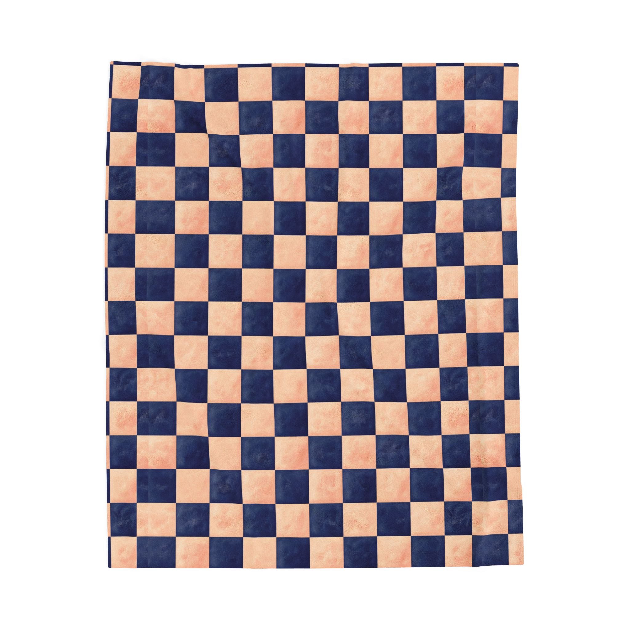 Couverture en peluche veloutée – Plaid confortable à carreaux bleu marine et pêche