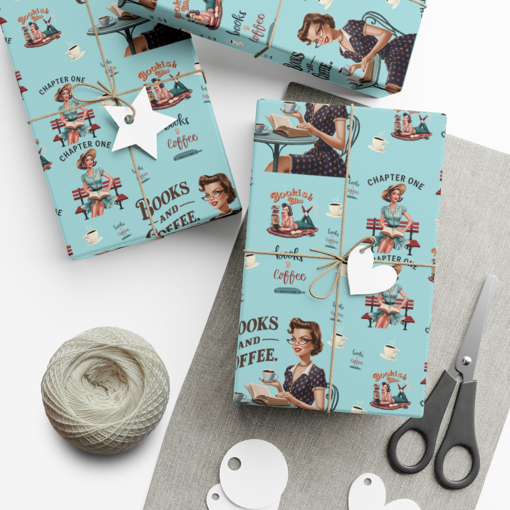 Retro Women Reading Books & Drinking Coffee Wrapping Paper Vintage-Inspired Gift Wrap for Book Lovers & Coffee Enthusiasts Perfect for Christmas Gifts and Special Occasions - MRSBYVALLE
