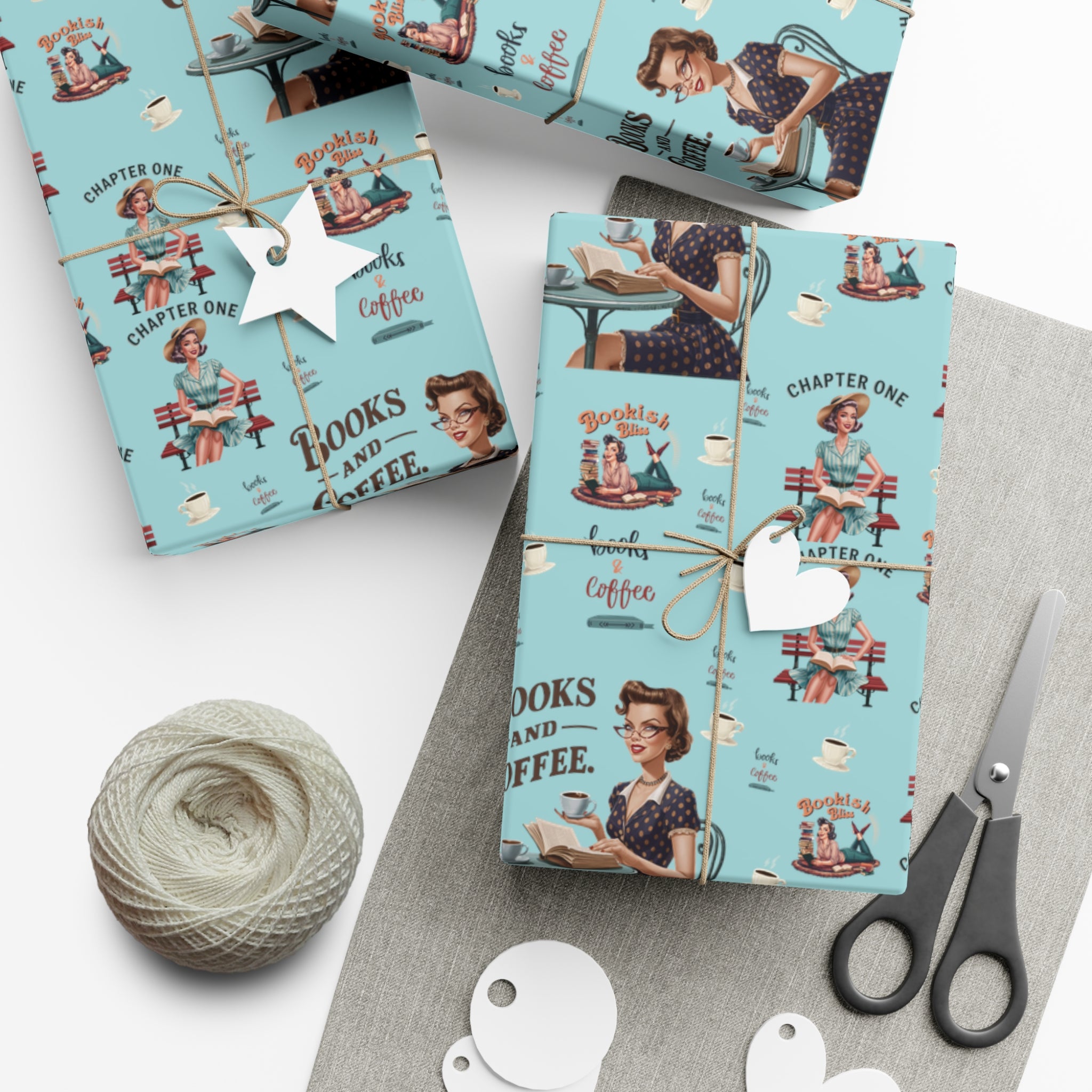 Retro Women Reading Books & Drinking Coffee Wrapping Paper Vintage-Inspired Gift Wrap for Book Lovers & Coffee Enthusiasts Perfect for Christmas Gifts and Special Occasions - MRSBYVALLE