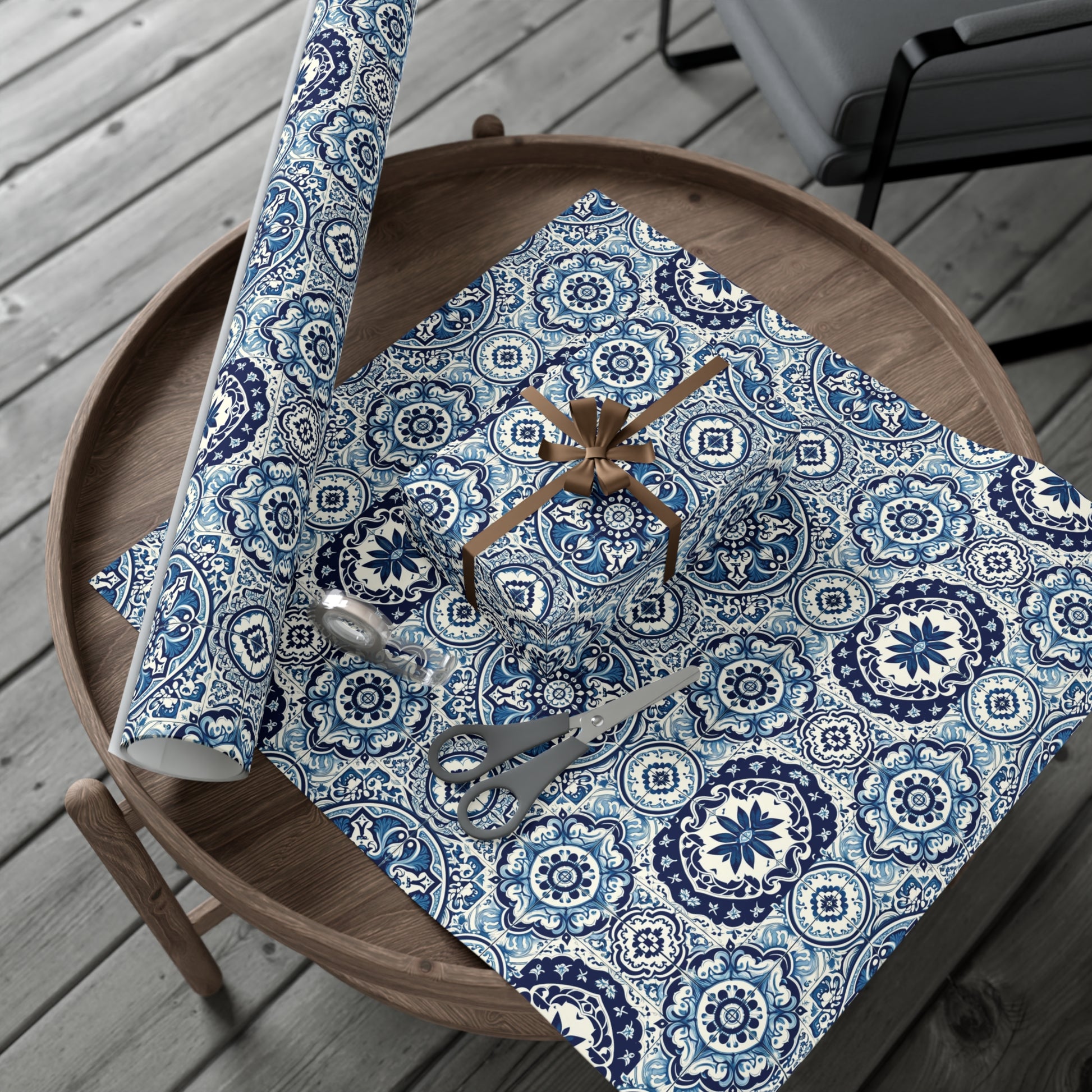 Blue Tile Design Wrapping Paper Pink Elegance Perfect for Gifts Weddings, Bridal Baby Showers, Mother's Day, Christmas All Occasion - MRSBYVALLE
